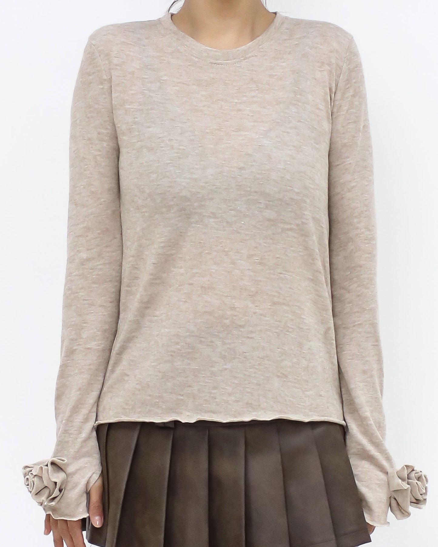 beige flowers cuffs soft knitted top *pre-order*