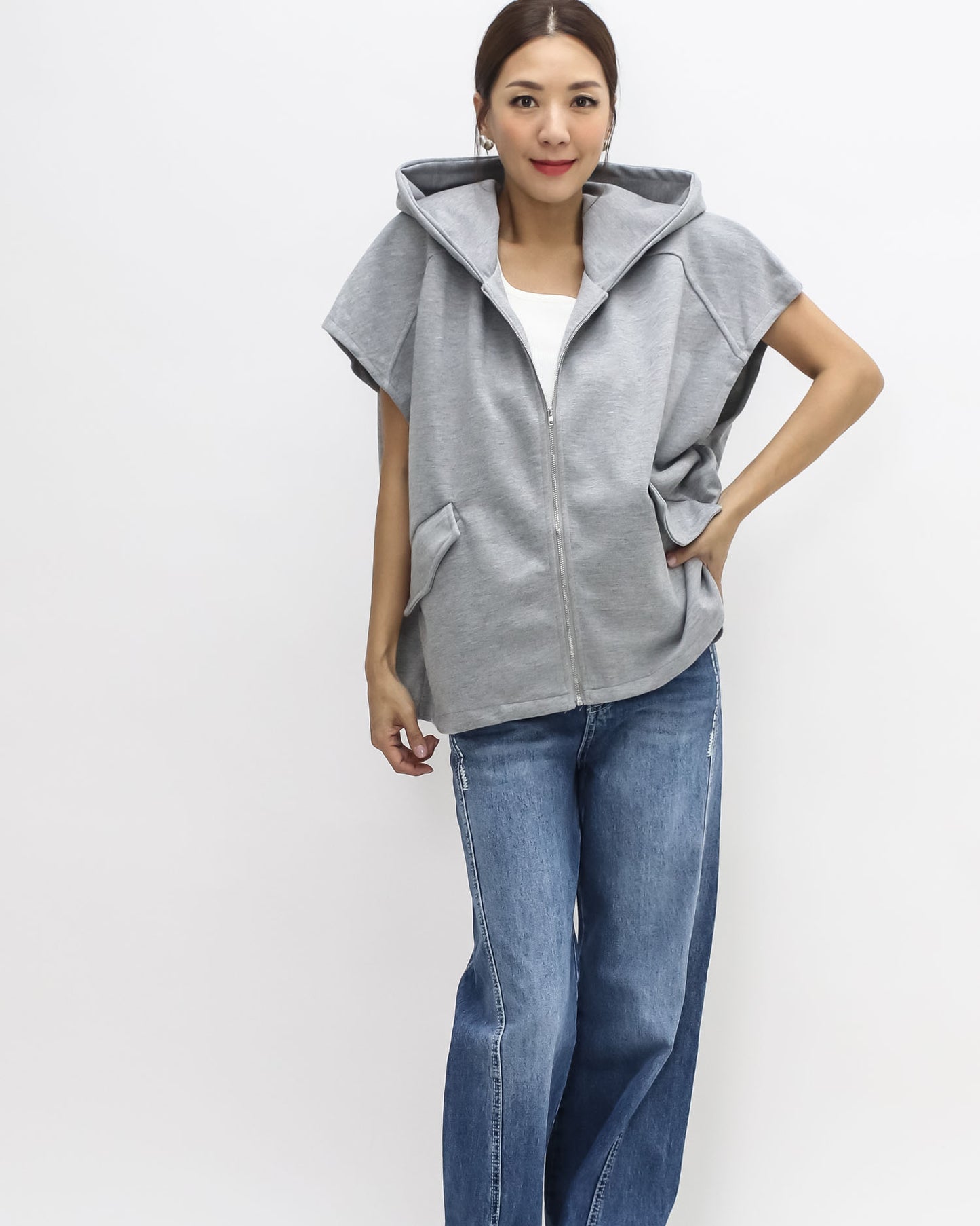 grey sleeves hoodie sweatshirt