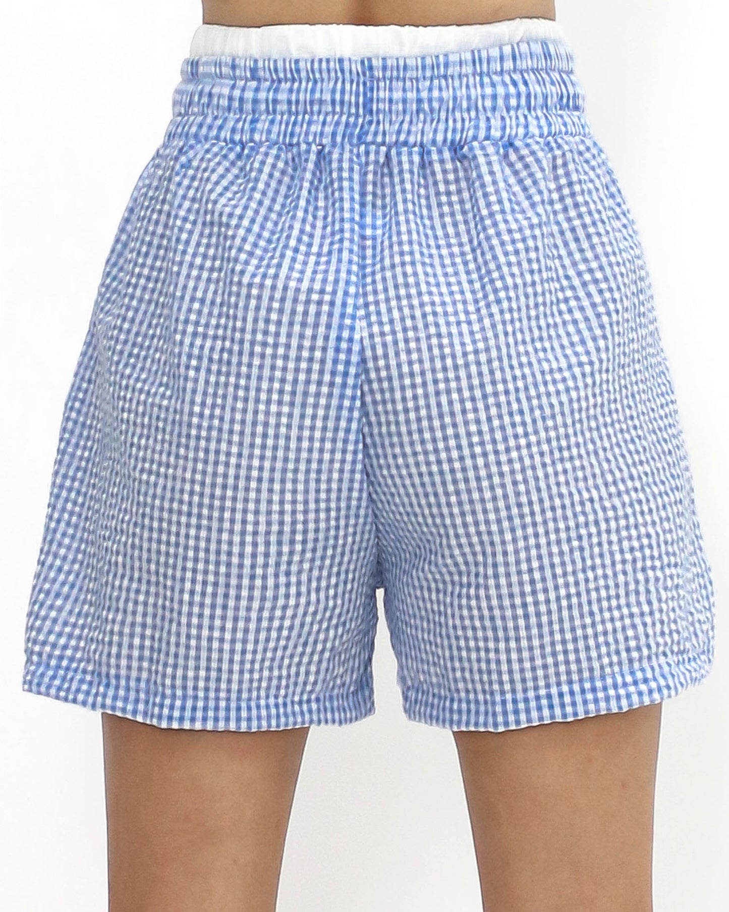 blue & ivory checkers layer hem shorts