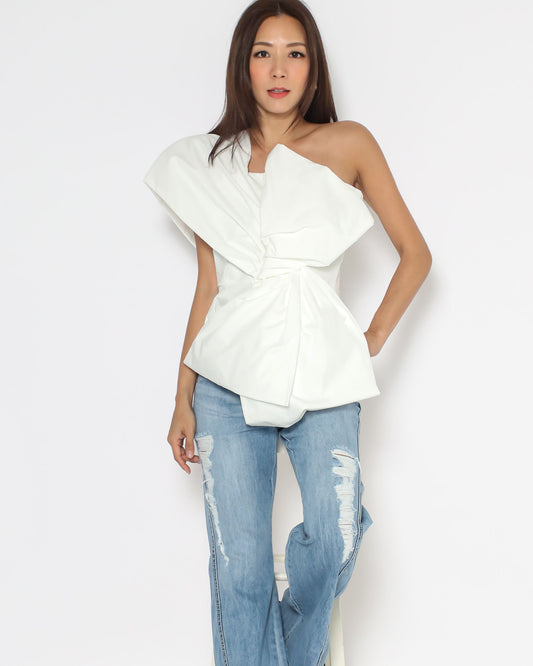 ivory twisted front one shoulder top *pre-order*