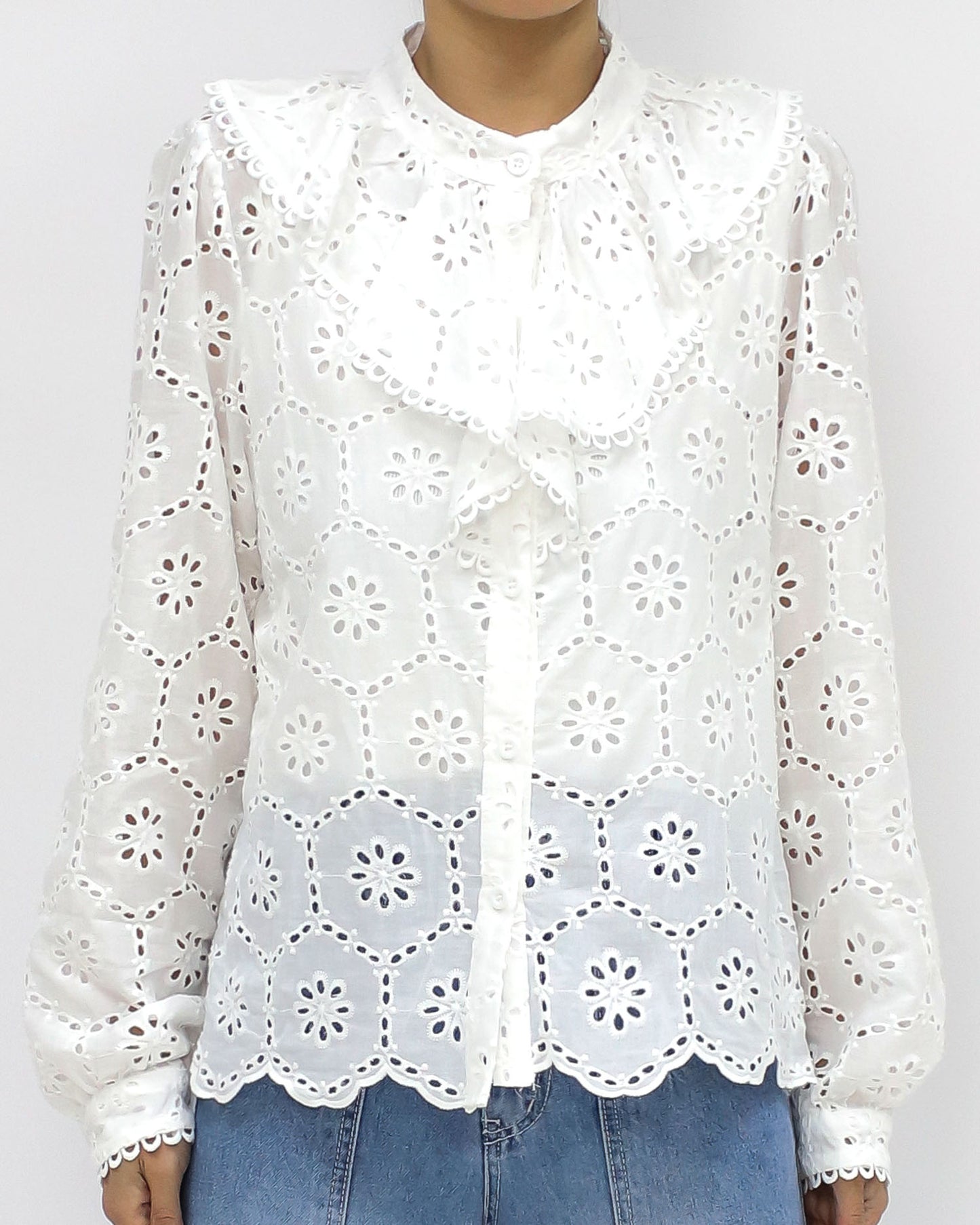 ivory crochet ruffles front shirt top *pre-order*