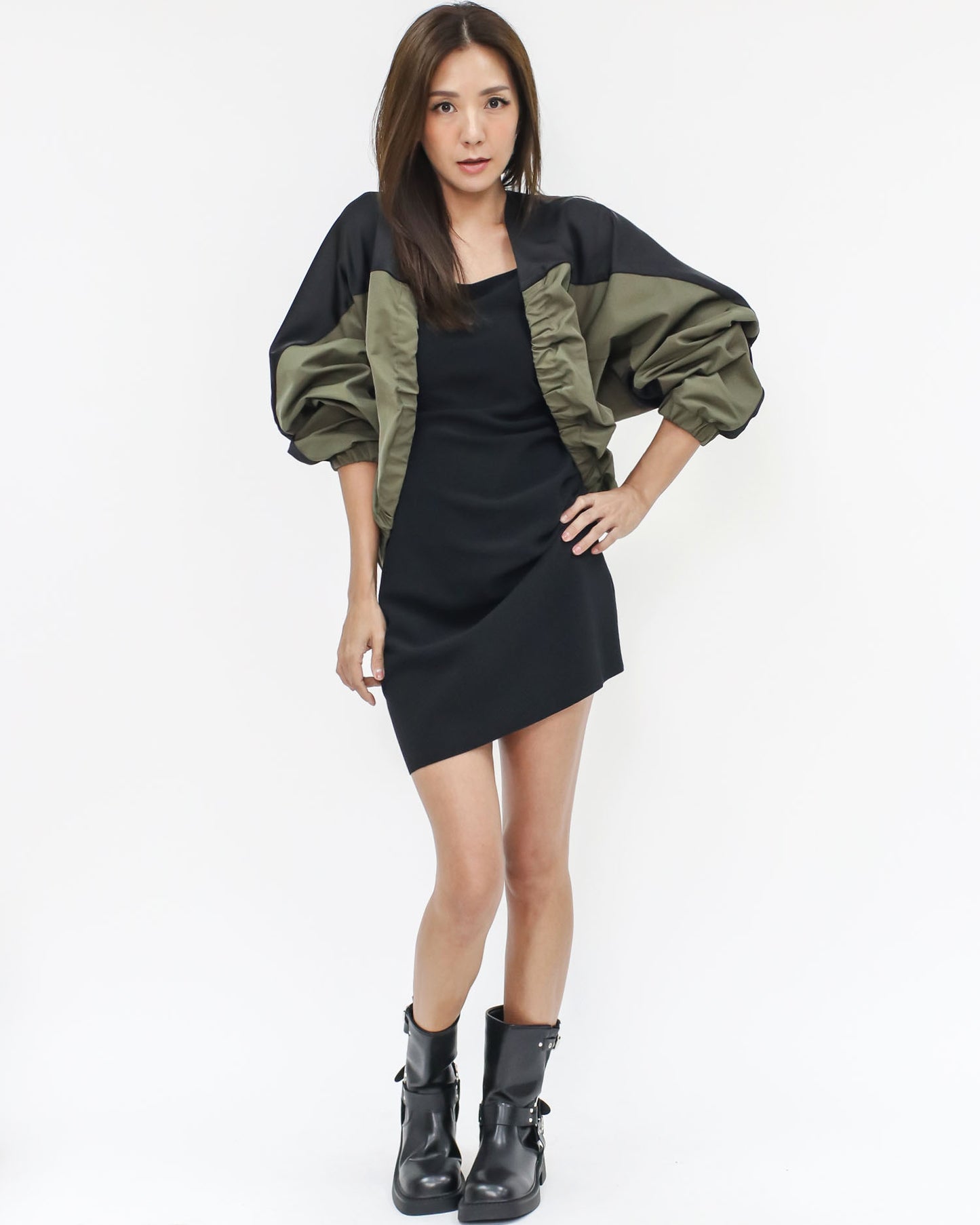 black ruched side crepe basic vest dress *pre-order*