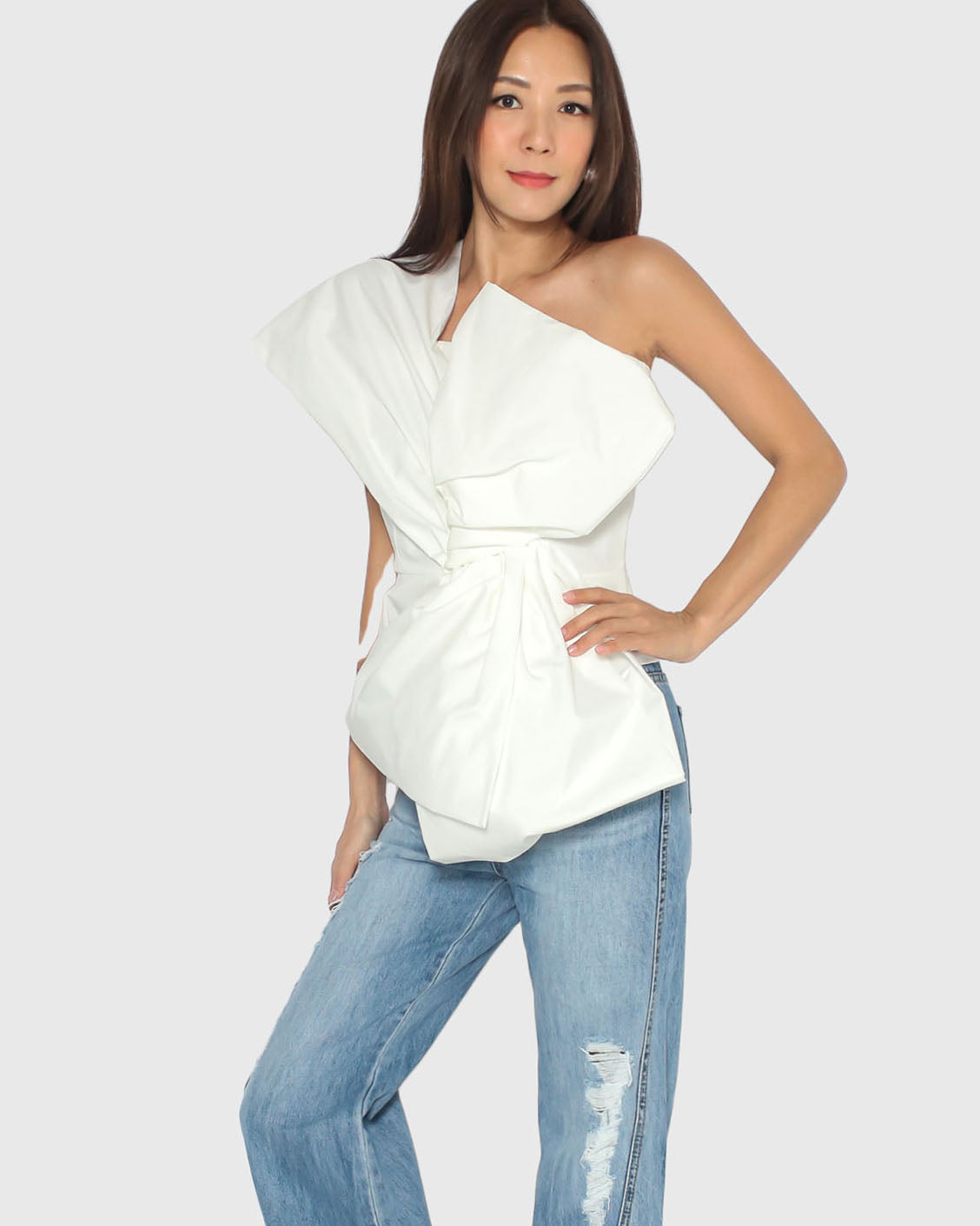 ivory twisted front one shoulder top *pre-order*