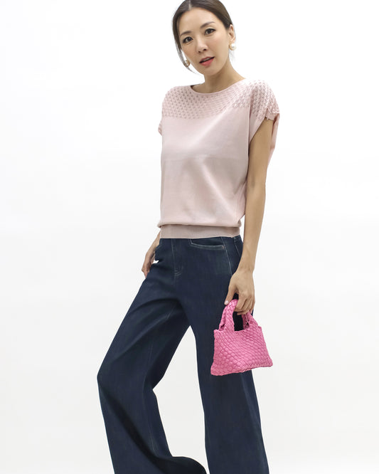 pink perforated summer cap luxe knitted top
