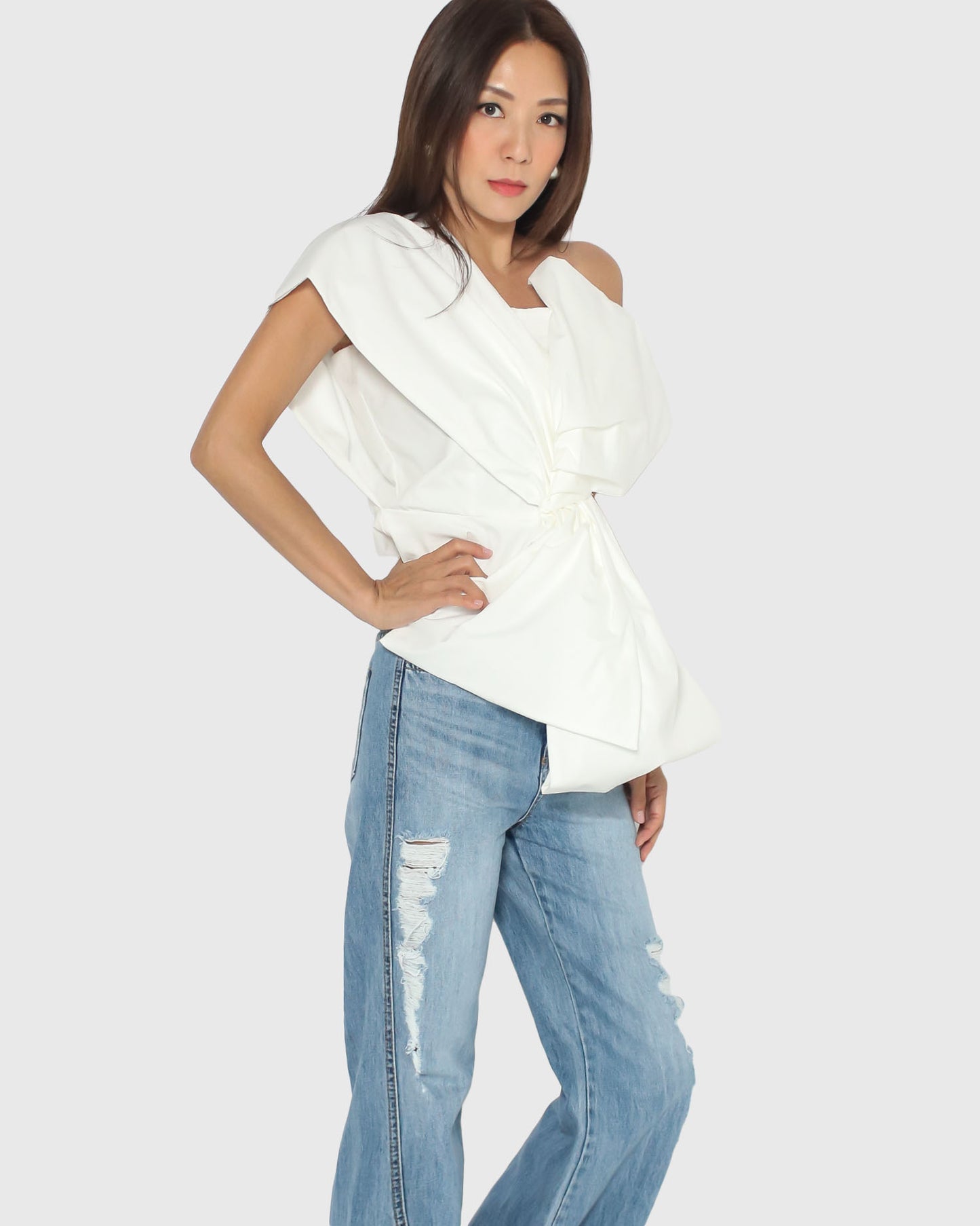 ivory twisted front one shoulder top *pre-order*