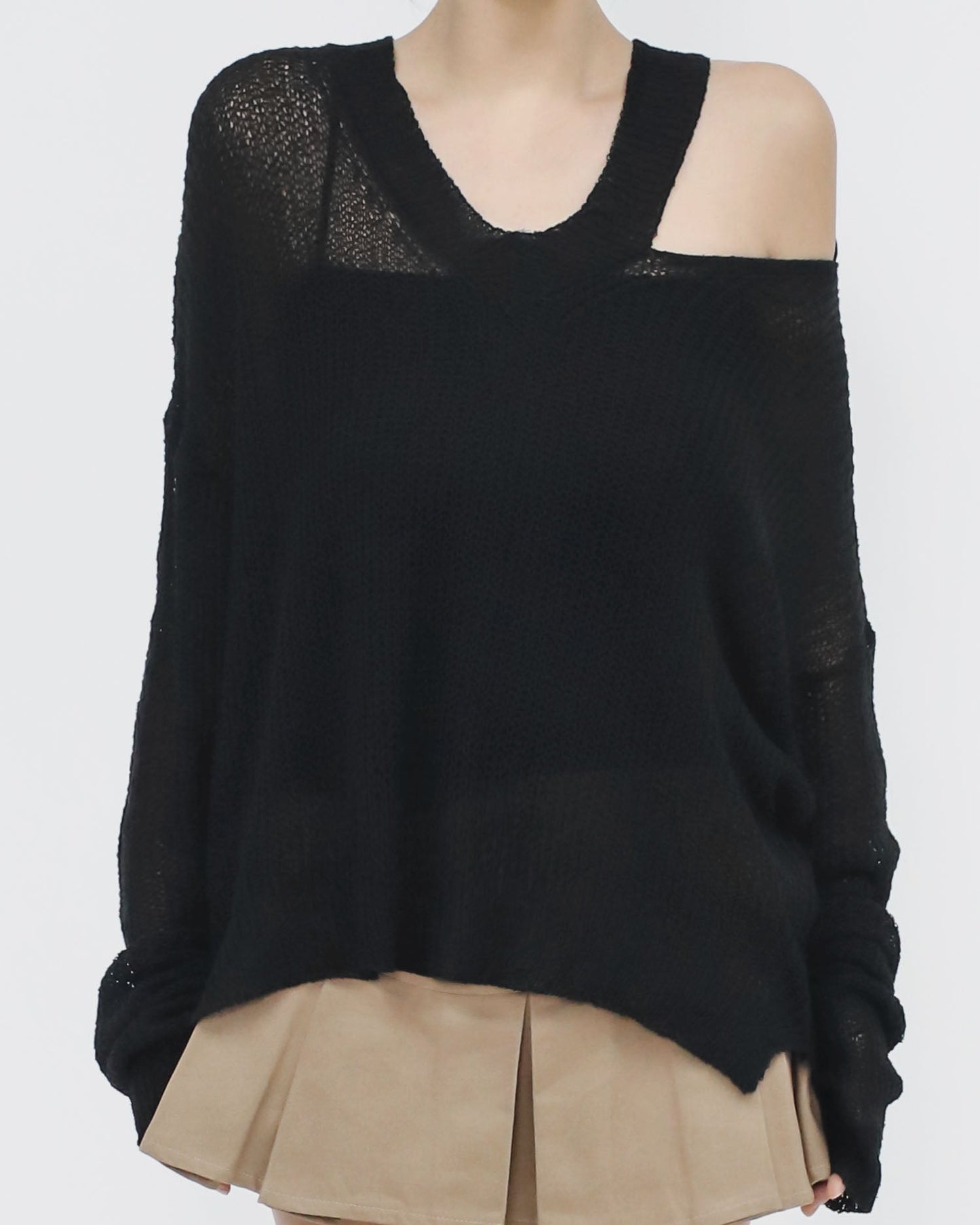 black cutout shoulder summer knitted top *pre-order*