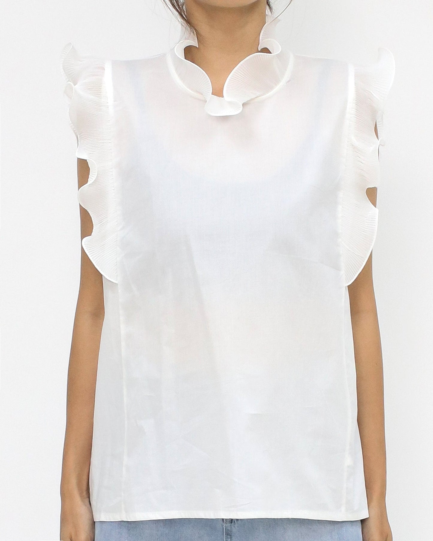 ivory shirt mesh ruffles hem top