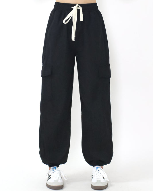 black pockets cord joggers