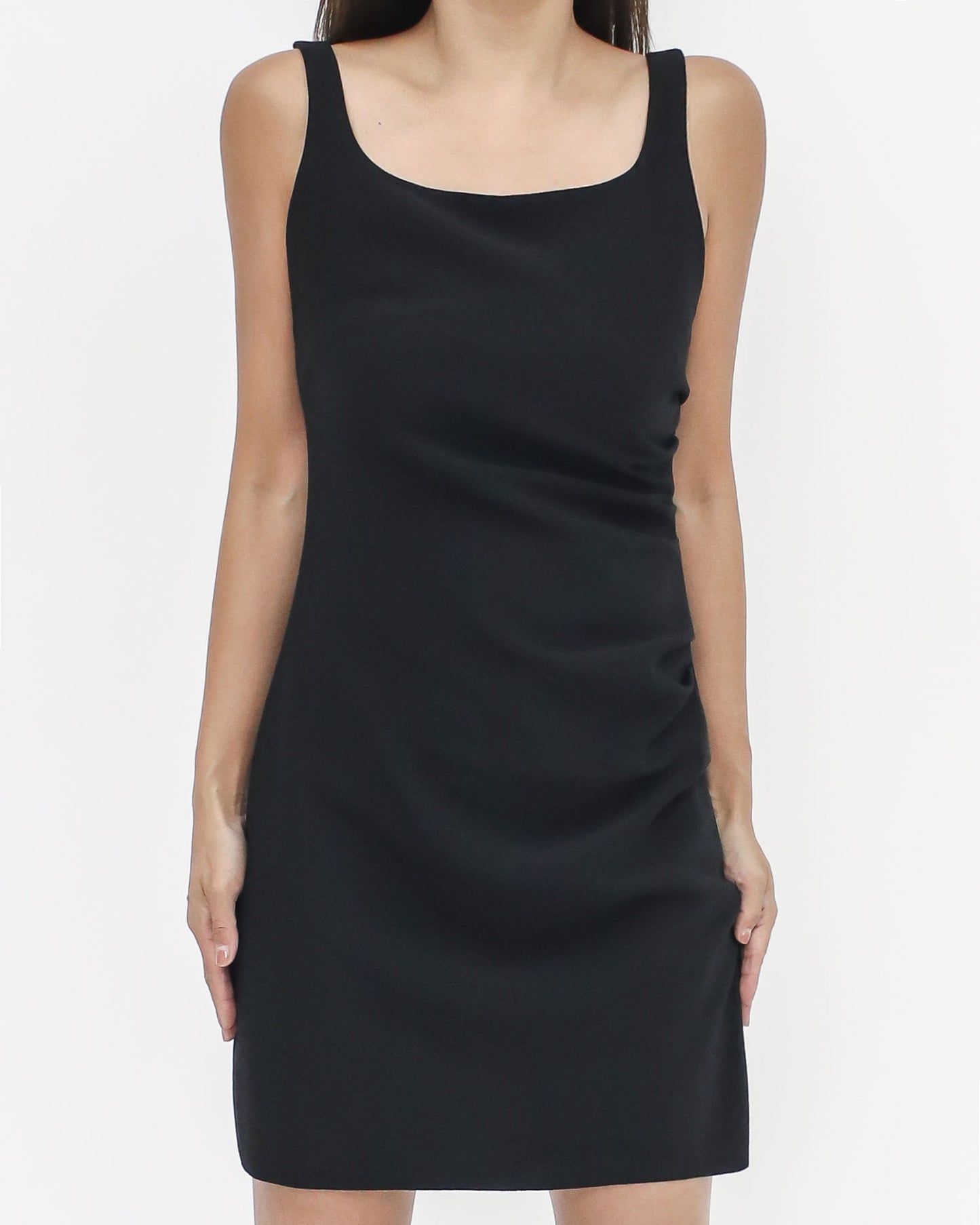 black ruched side crepe basic vest dress *pre-order*