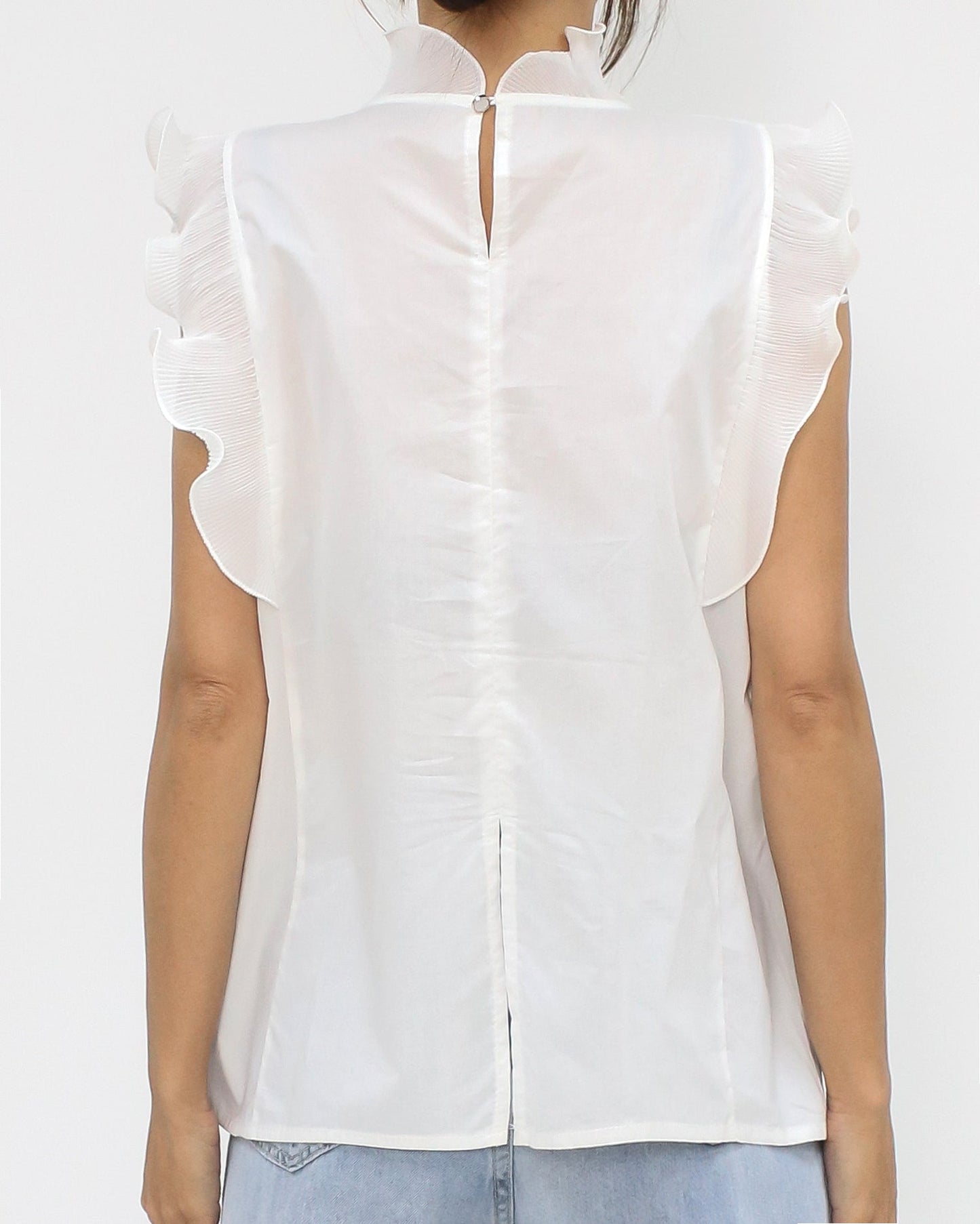 ivory shirt mesh ruffles hem top