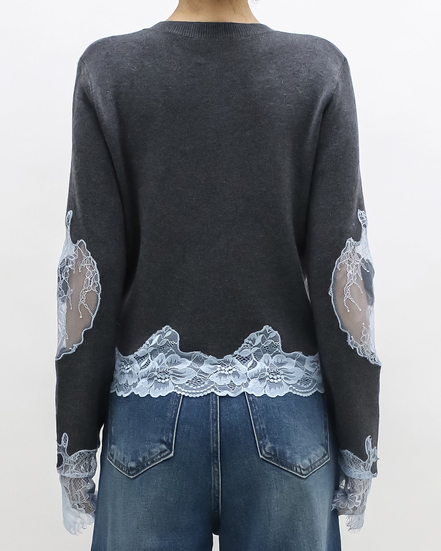 grey w/ blue lace knitted top