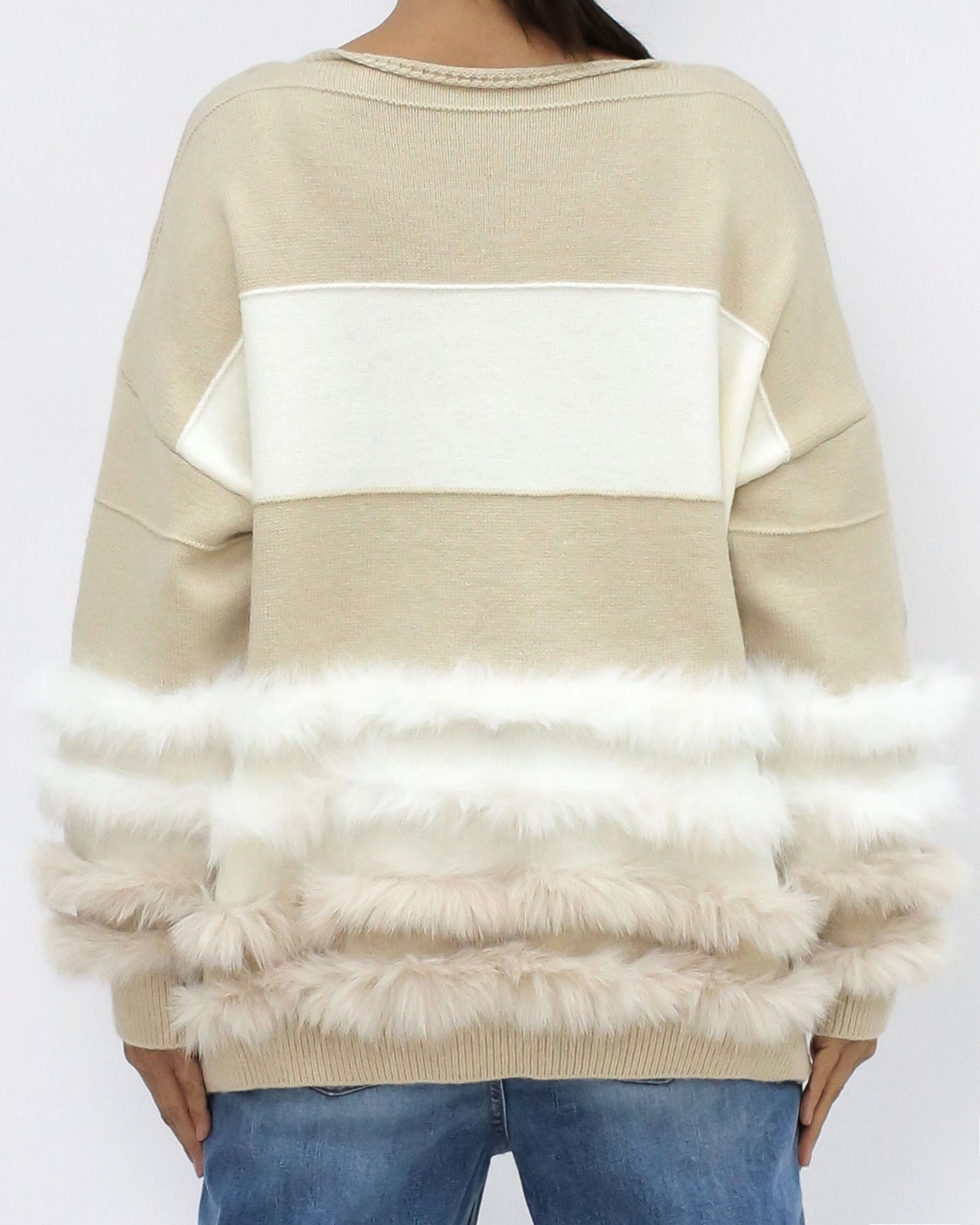 beige & ivory fluffly stripes knitted top *pre-order*