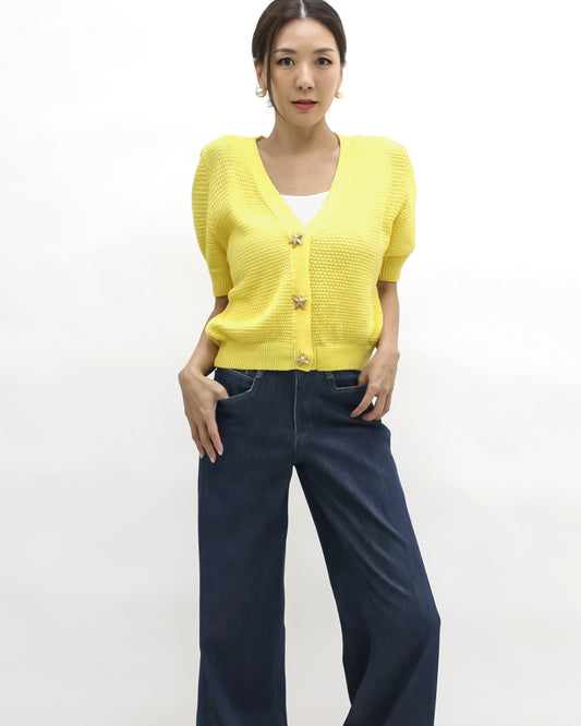 yellow starfish button fine knitted cardigan