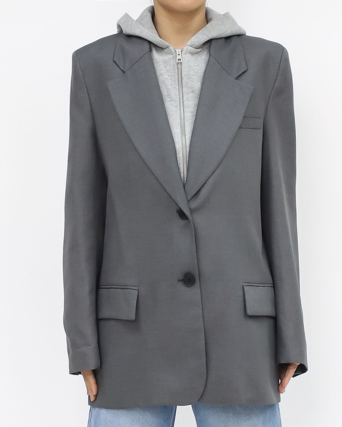 grey w/ sweat hoodie contrast blazer *pre-order*