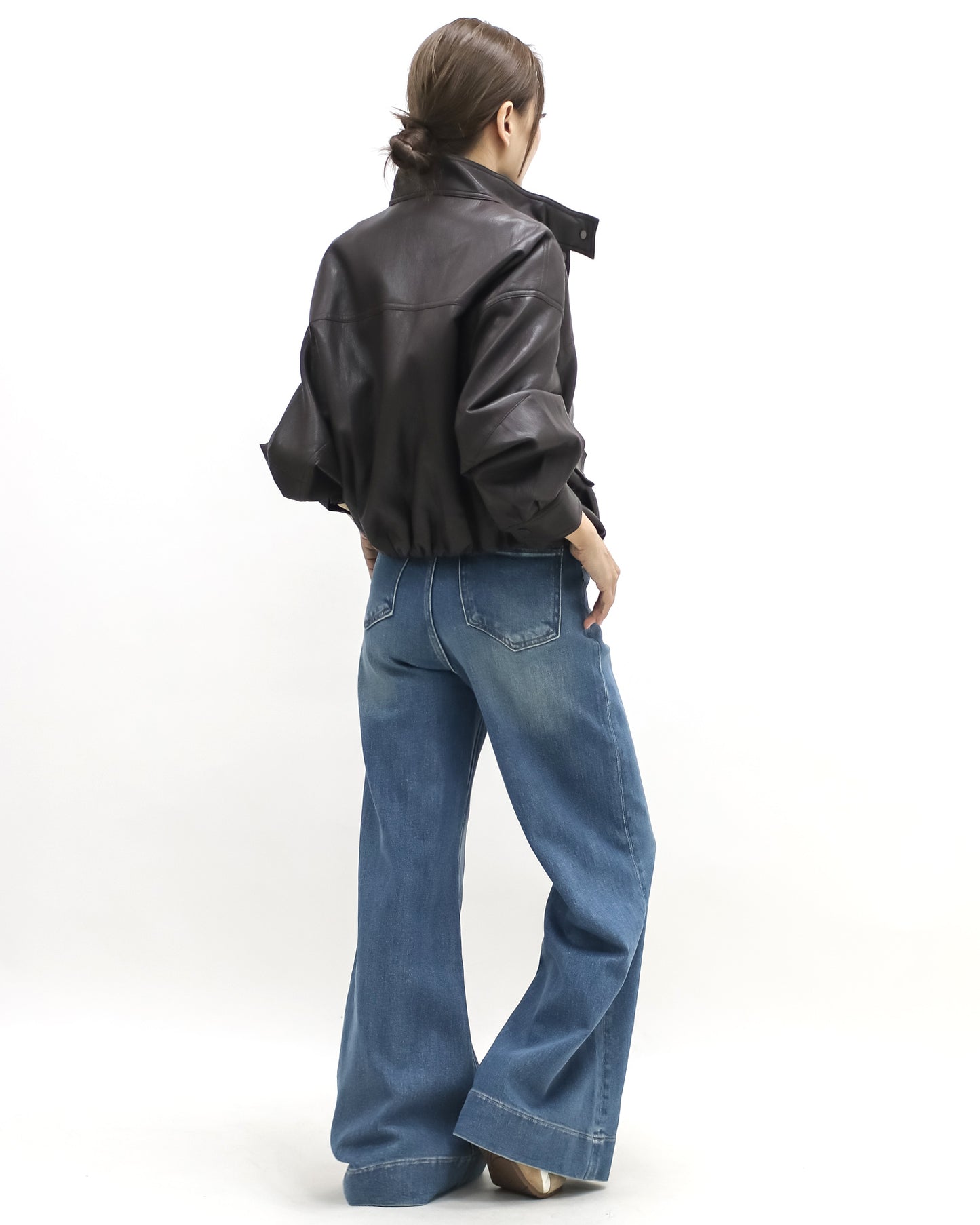 brown PU leather bomber jacket