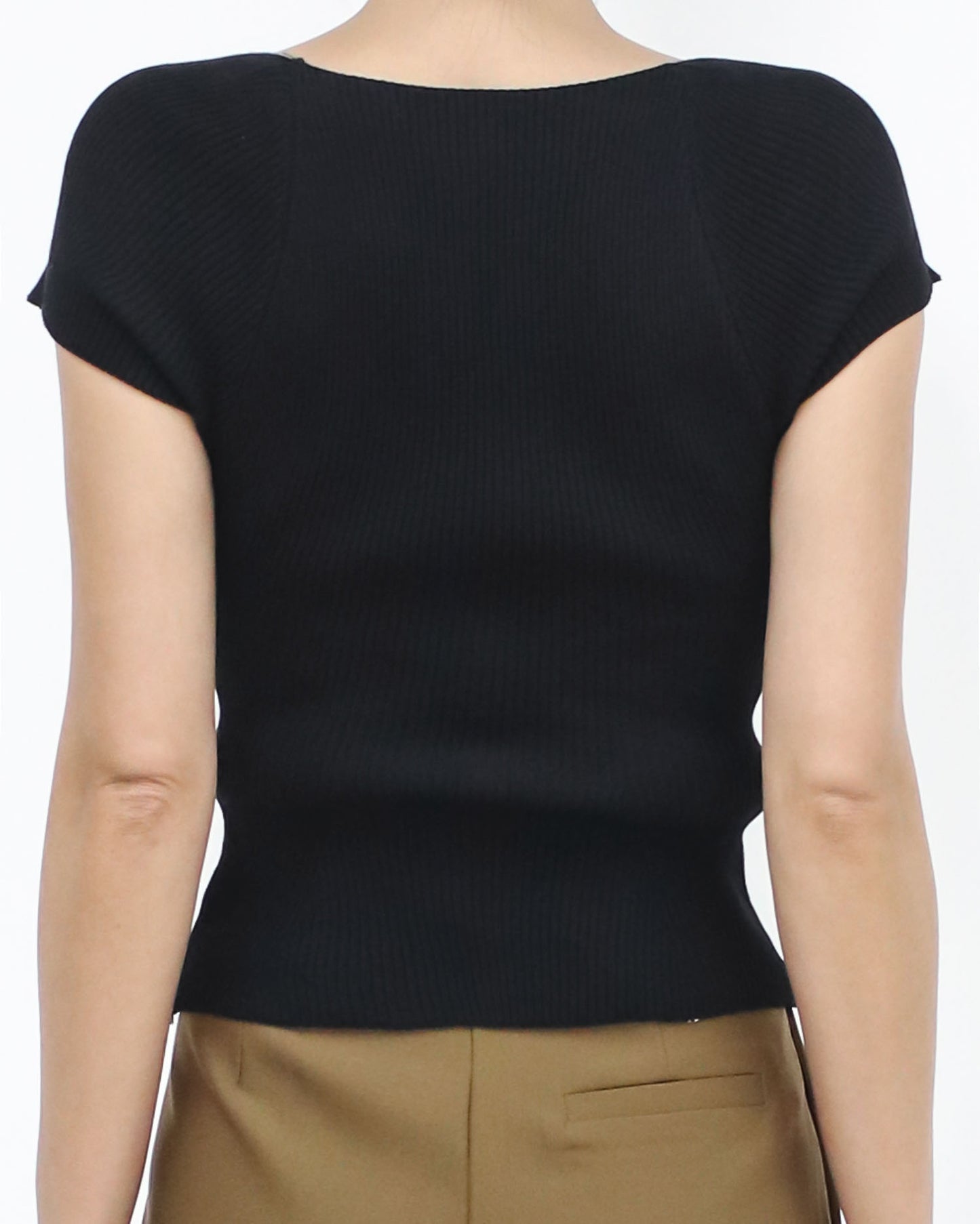 black ottoman knitted cropped top