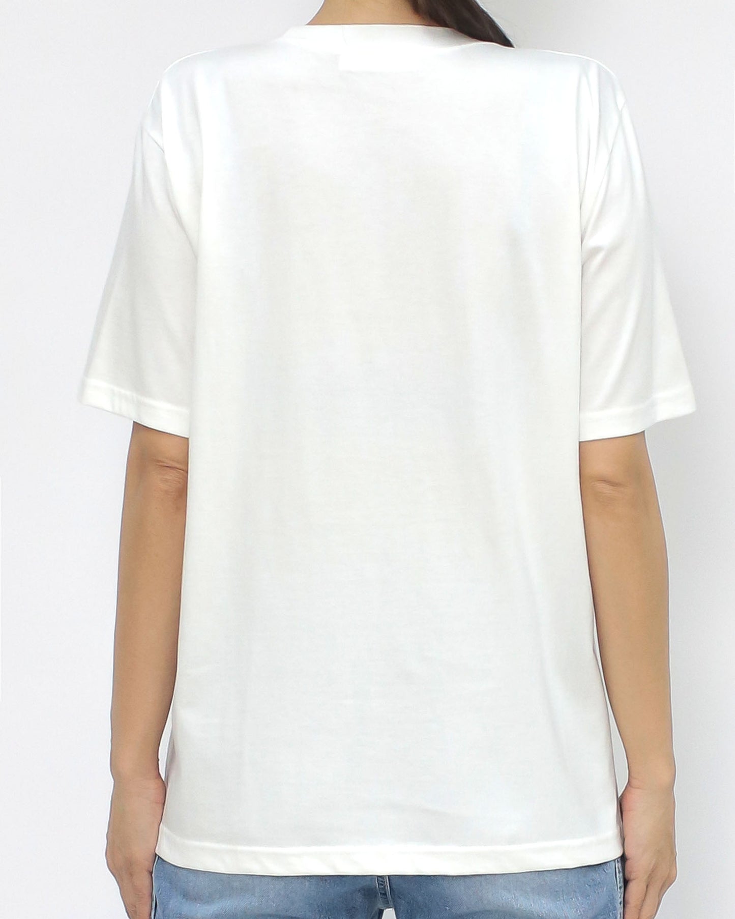 ivory w/ black printed & pearls front tee