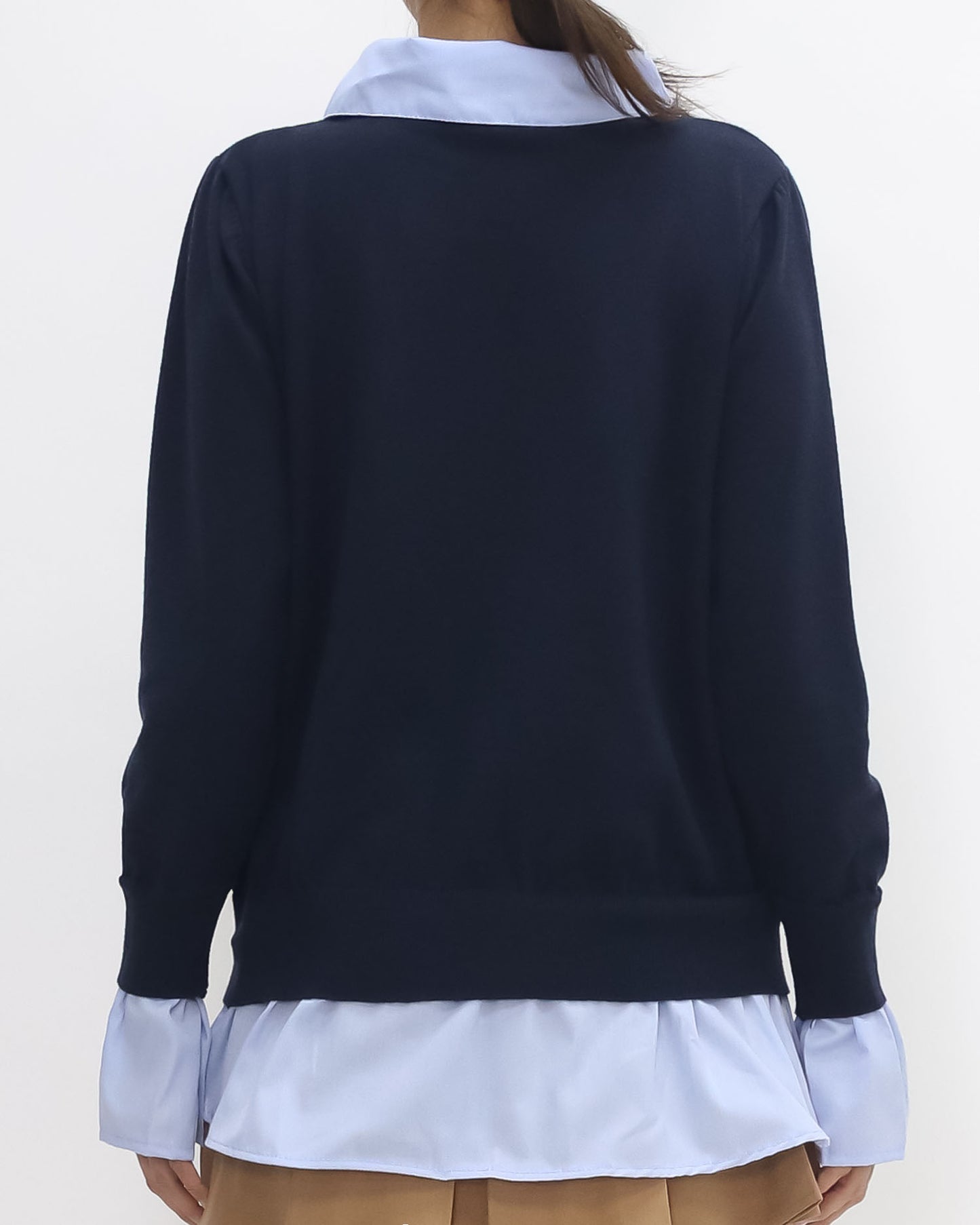 navy knitted w/ blue shirt contrast top