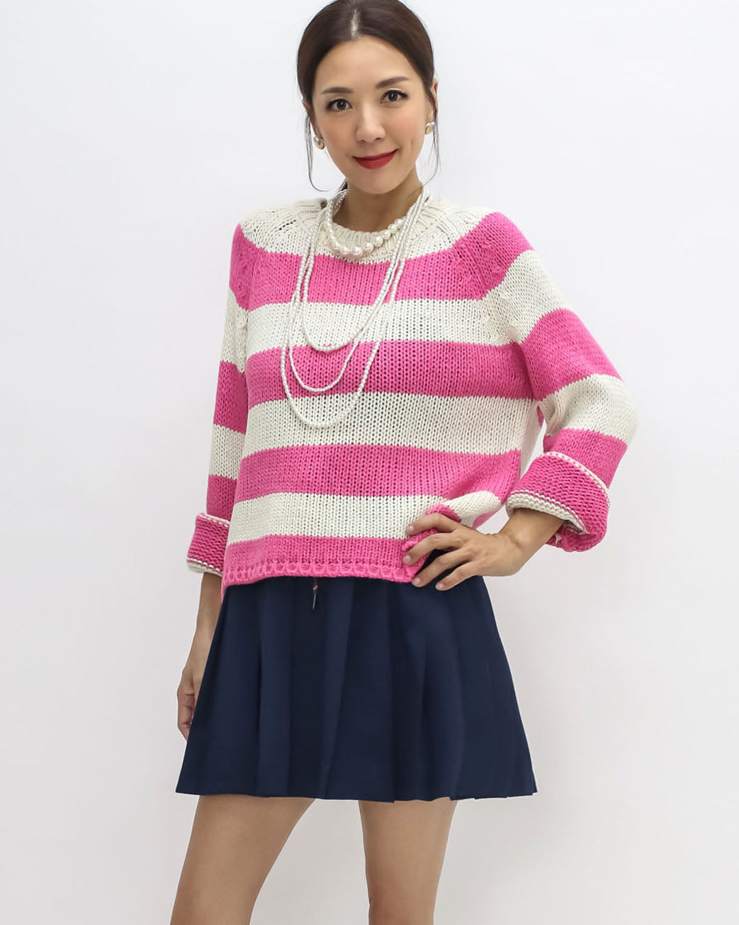 ivory & pink stripes knitted top