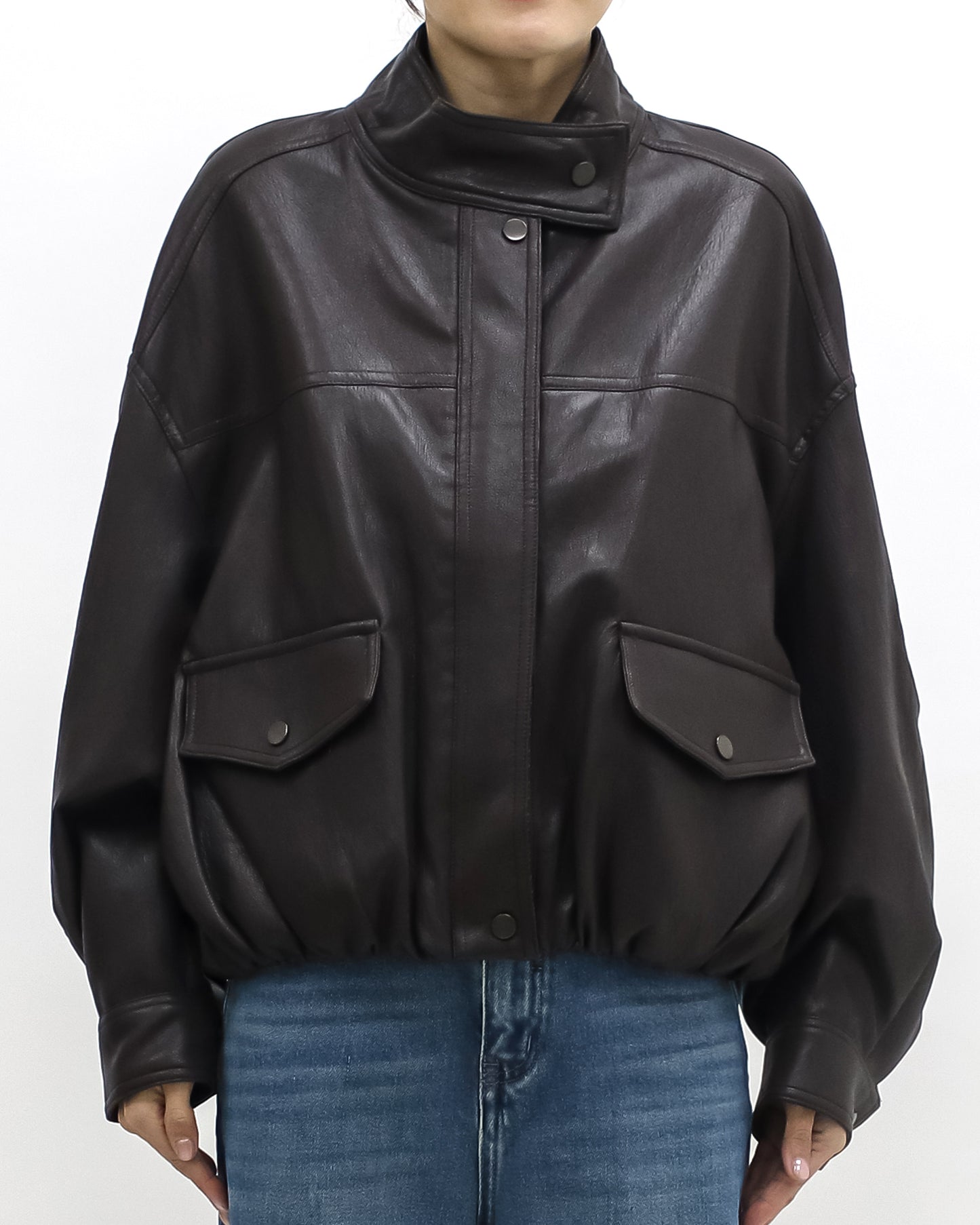 brown PU leather bomber jacket
