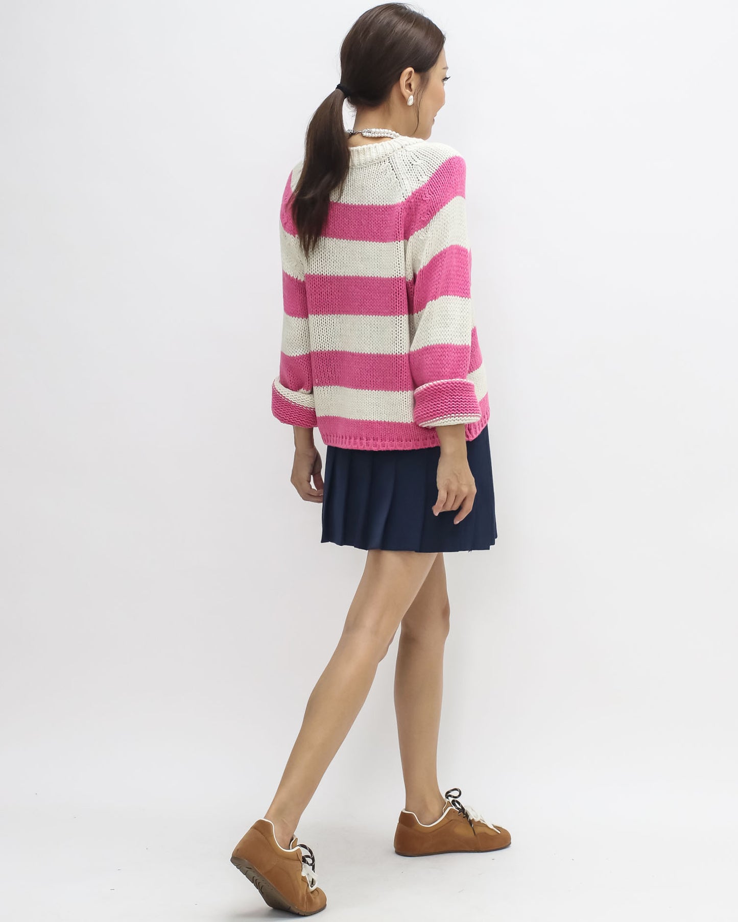 ivory & pink stripes knitted top