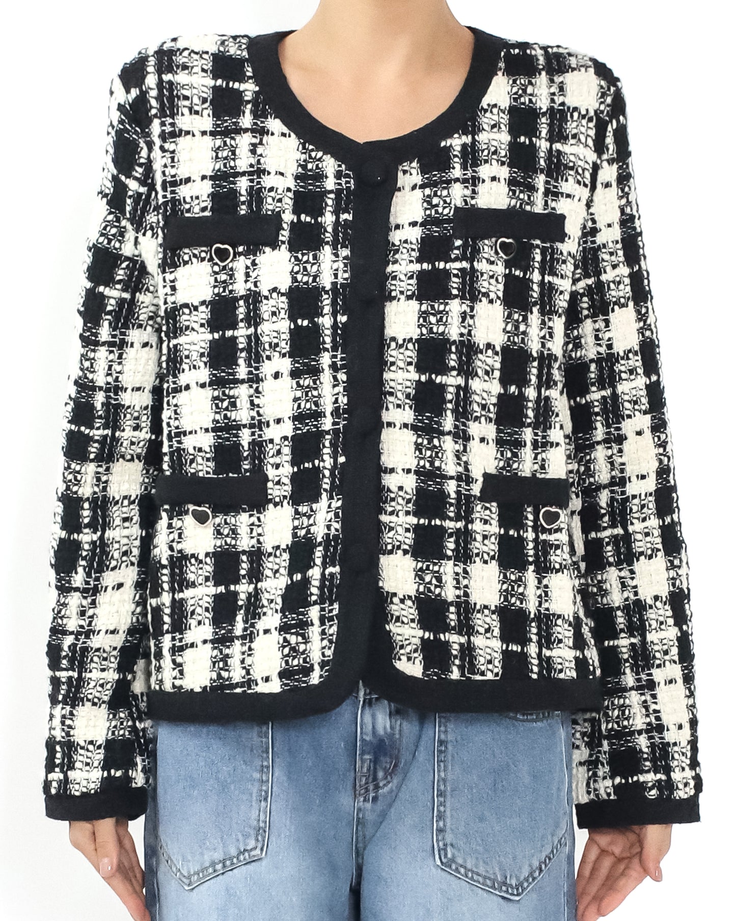 black & ivory checkers tweed jacket