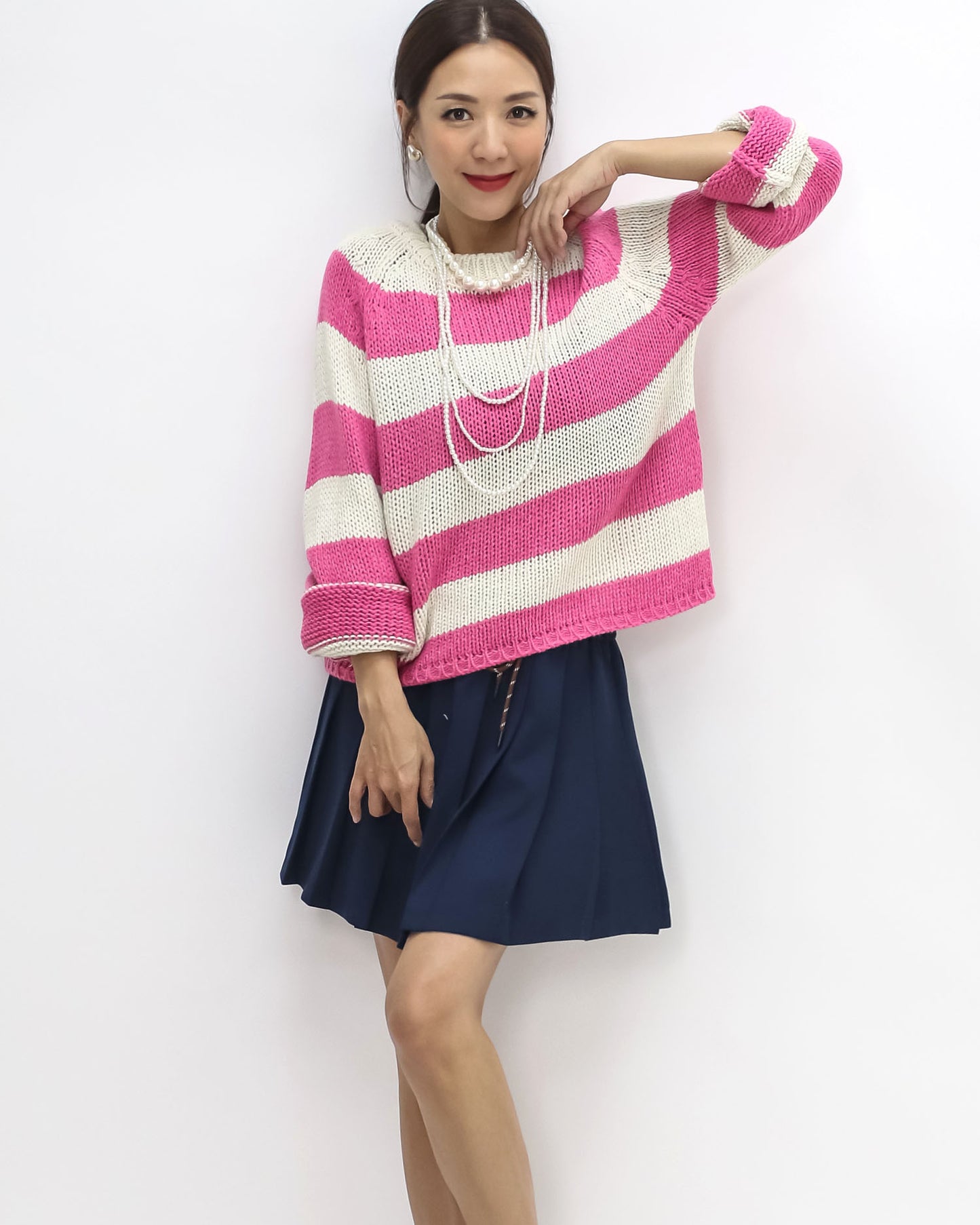 ivory & pink stripes knitted top