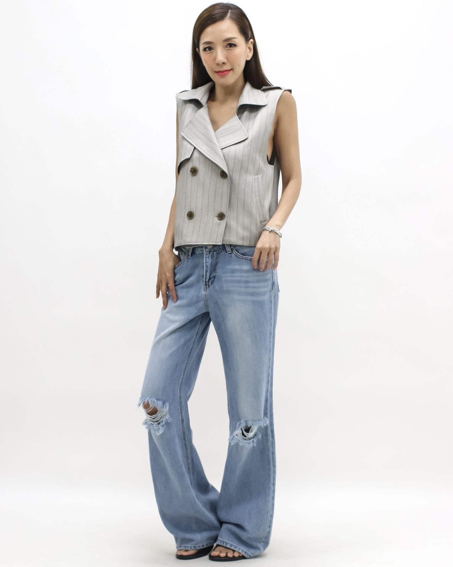 beige stripes vest jacket *pre-order*