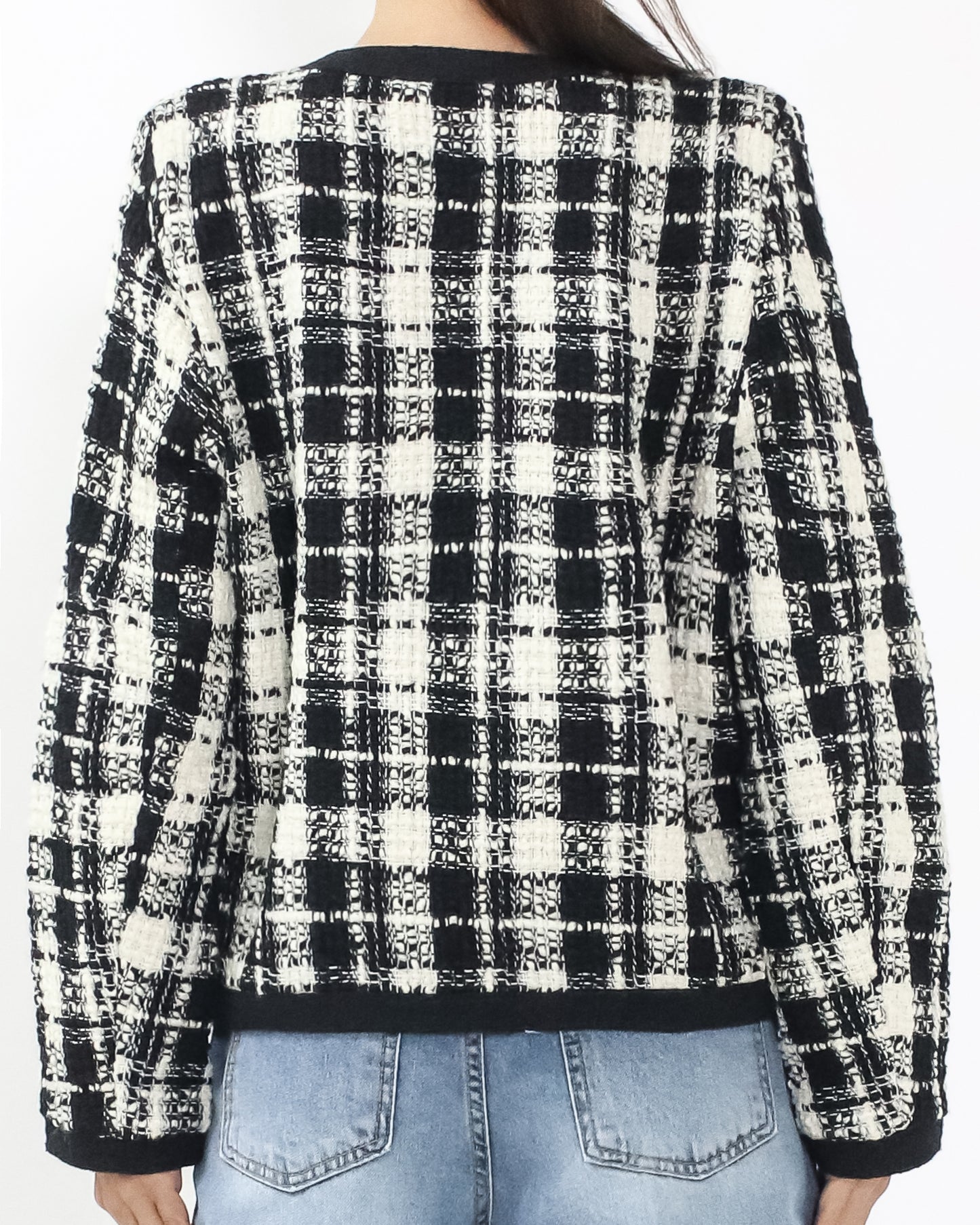 black & ivory checkers tweed jacket