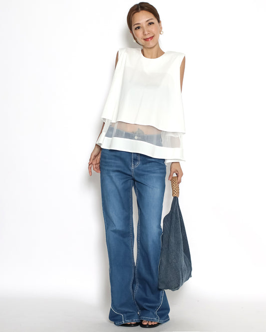 ivory mesh hem vest