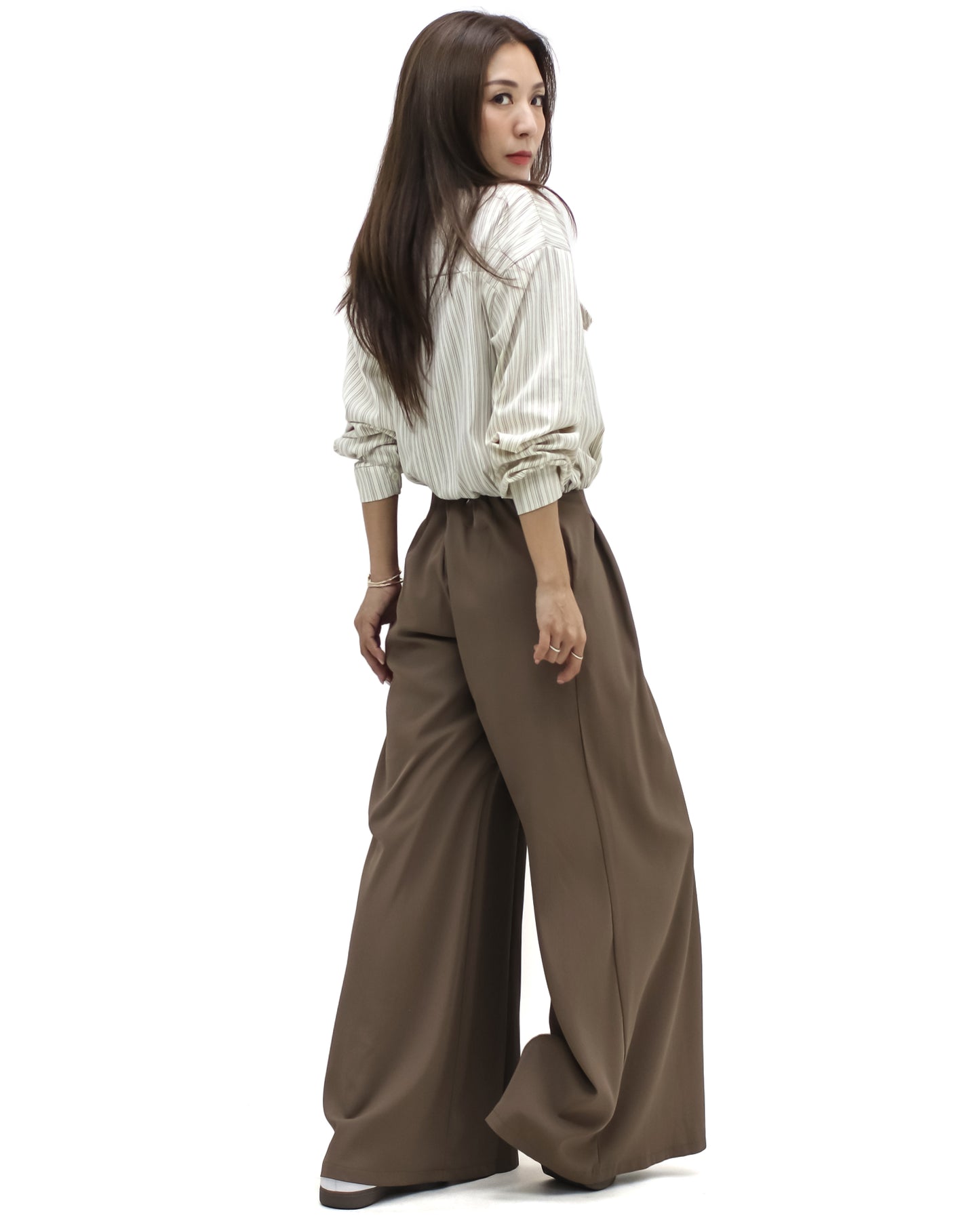 beige stripes stretch waist shirt