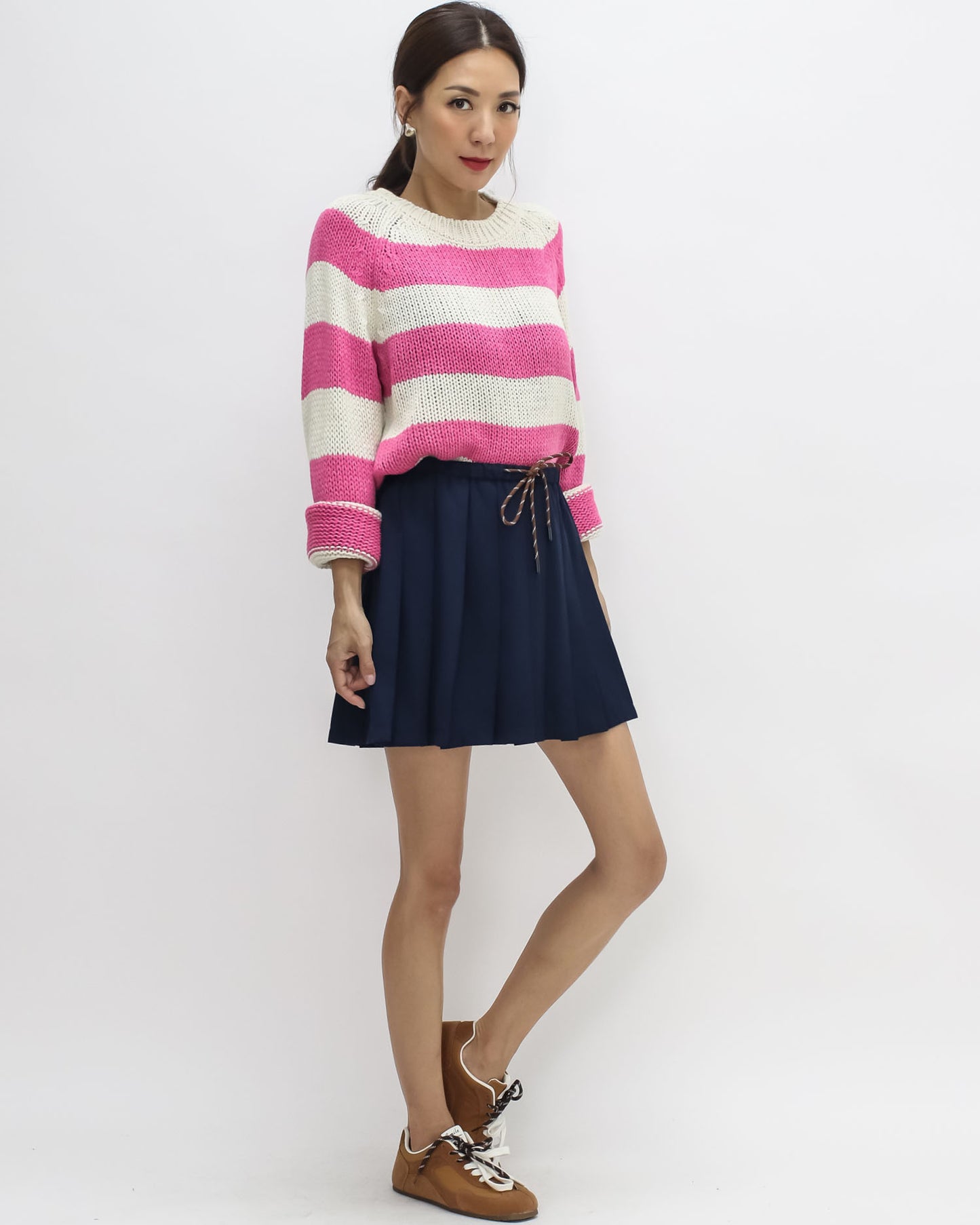 ivory & pink stripes knitted top