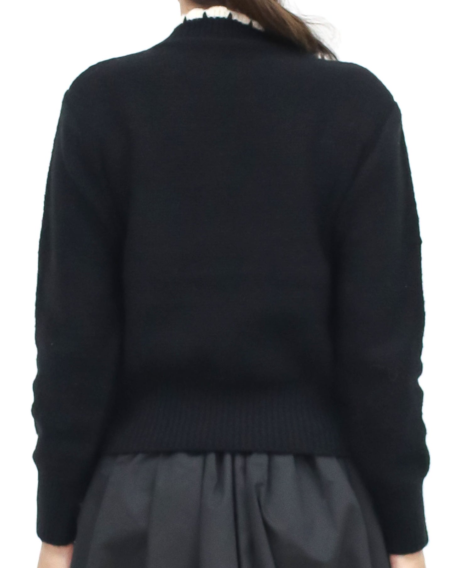 black & ivory scallop hem knitted cardigan