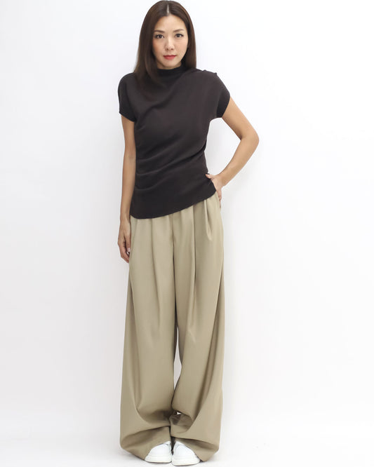 brown ruched high neck soft knitted top