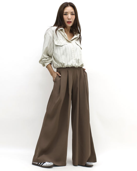 beige stripes stretch waist shirt