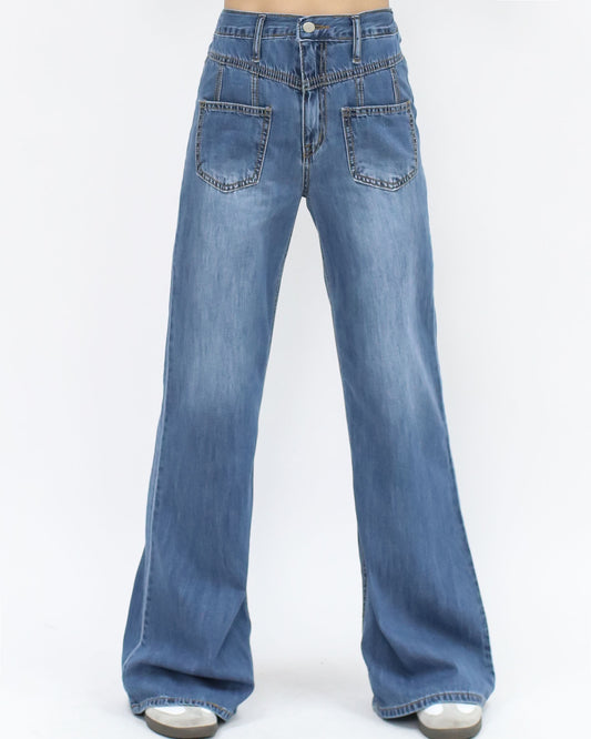washed blue soft denim straight legs jeans *pre-order*