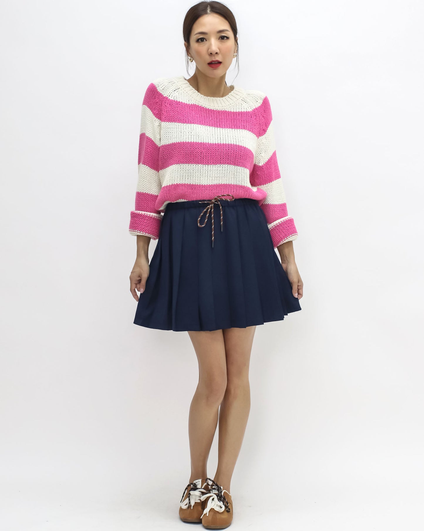 ivory & pink stripes knitted top