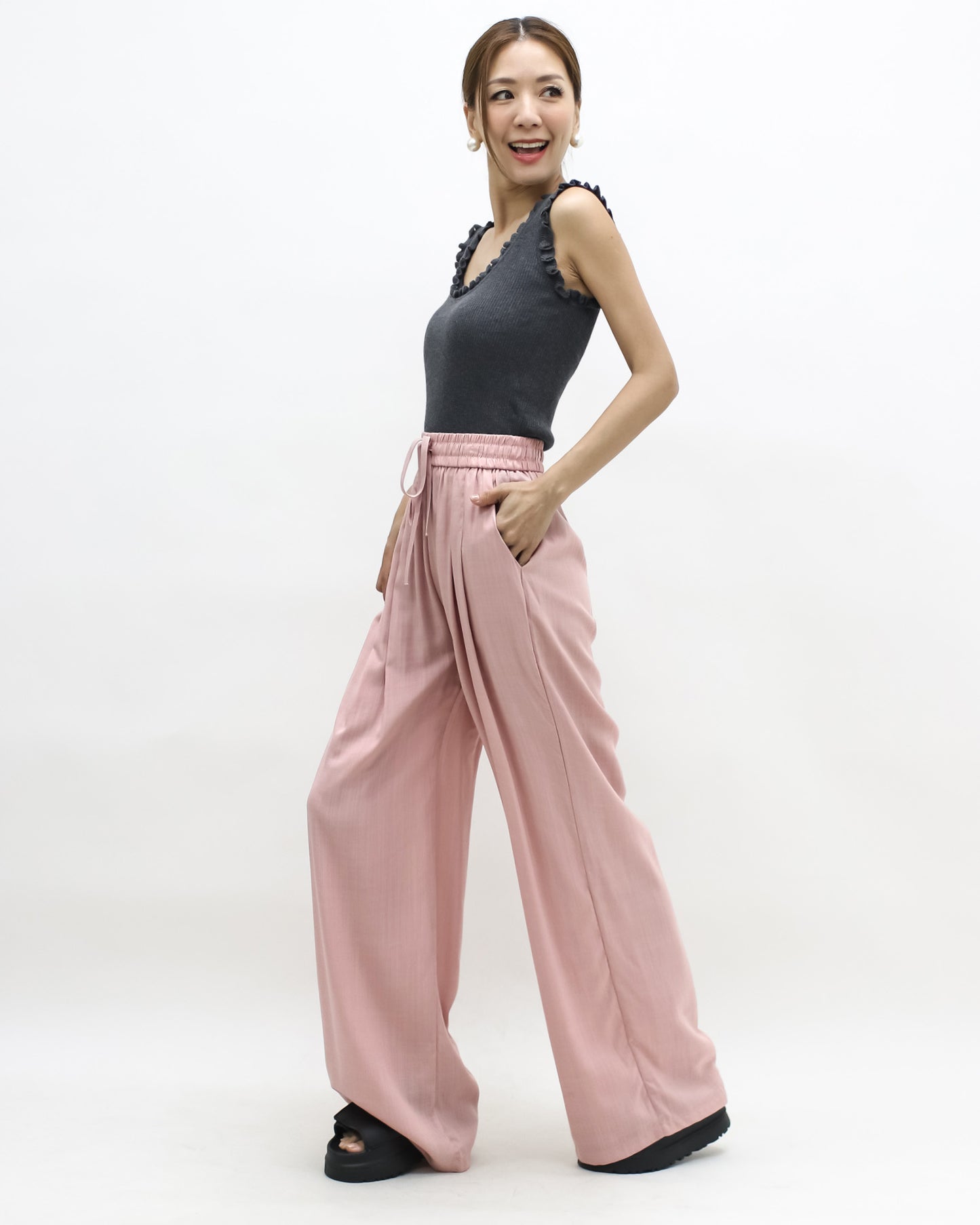 pink pleats front straight legs linen pants *pre-order*