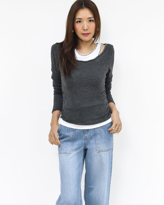 grey & ivory layer w/ beads top *pre-order*