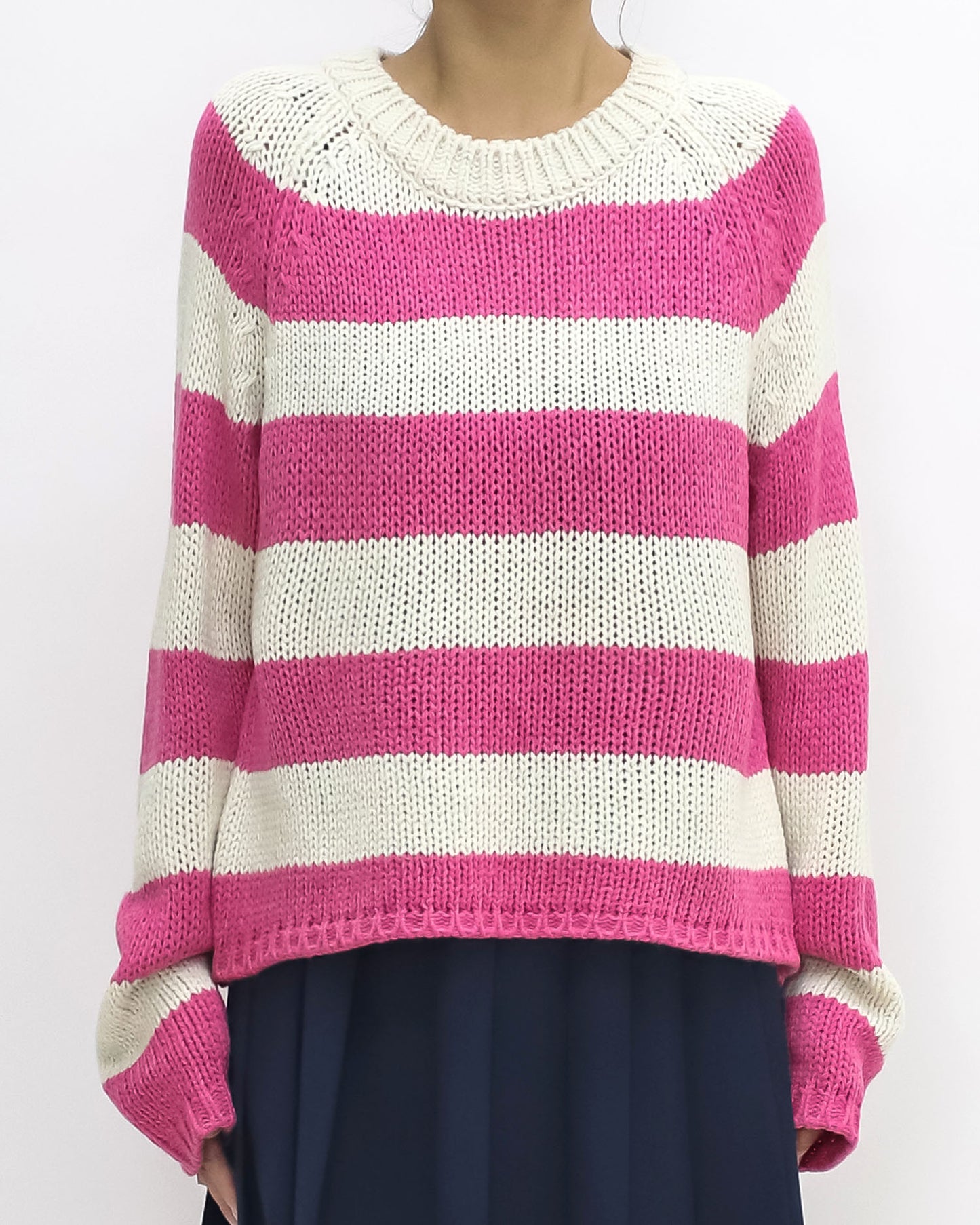 ivory & pink stripes knitted top