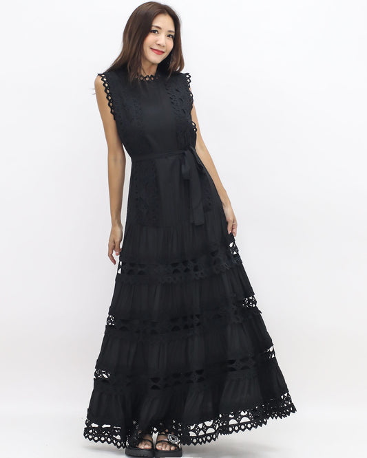 black crochet longline dress w/ belt *pre-order*