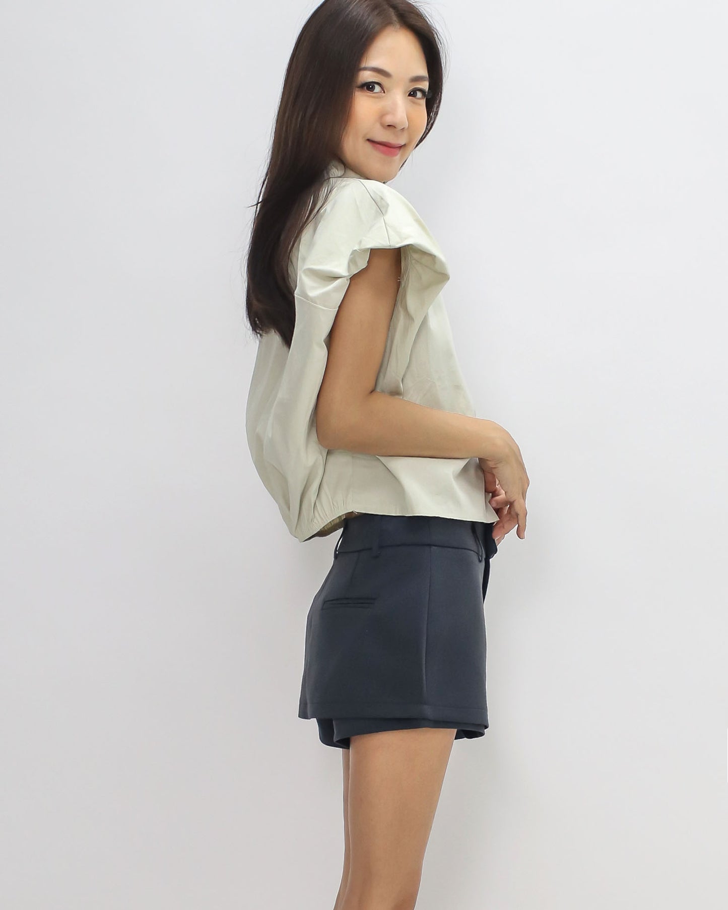 beige puff shoulders shirt