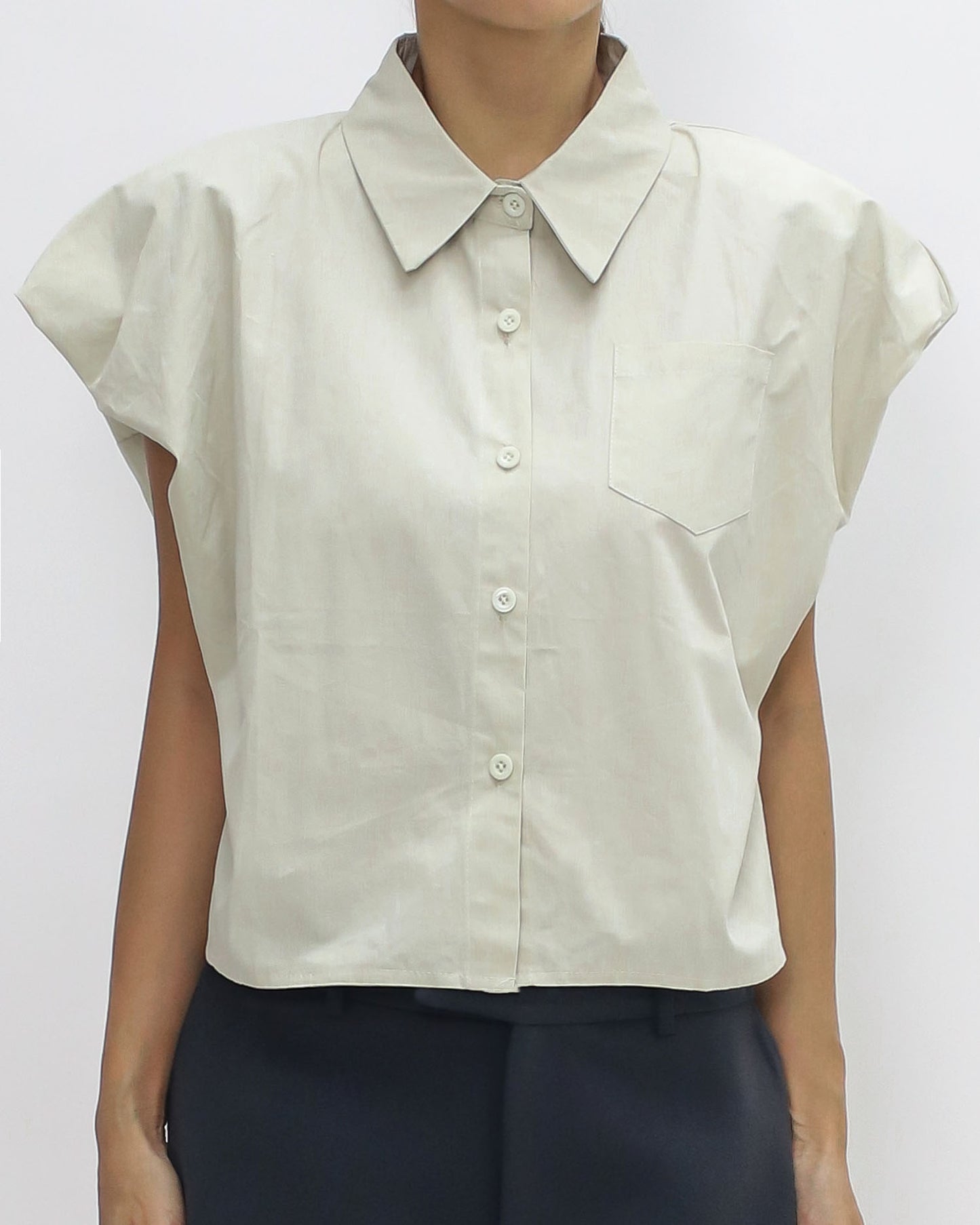 beige puff shoulders shirt