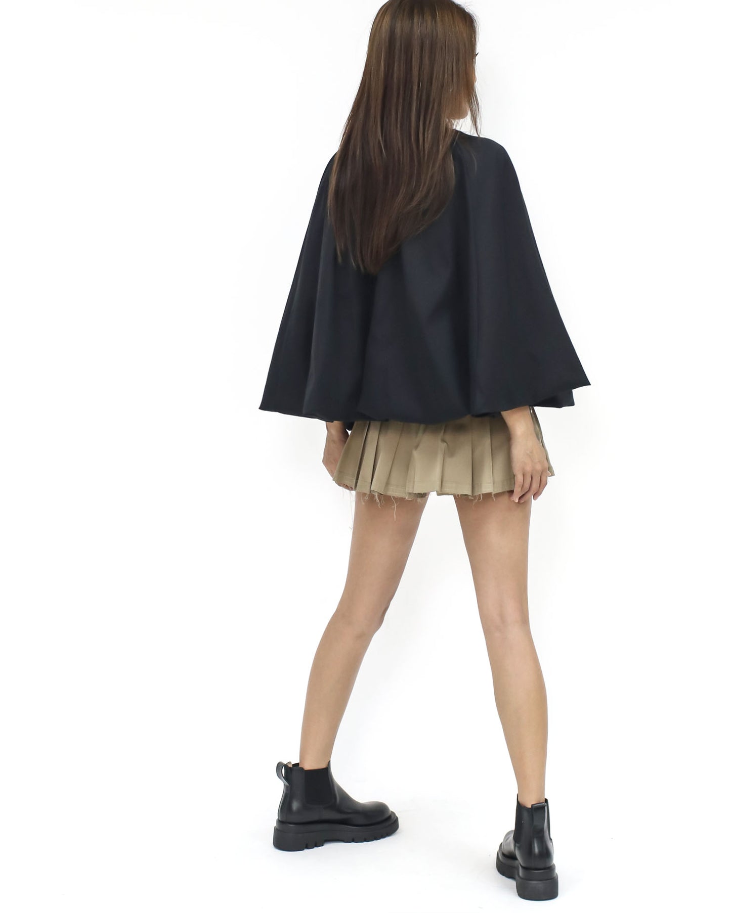 black fold cape jacket w/ belt