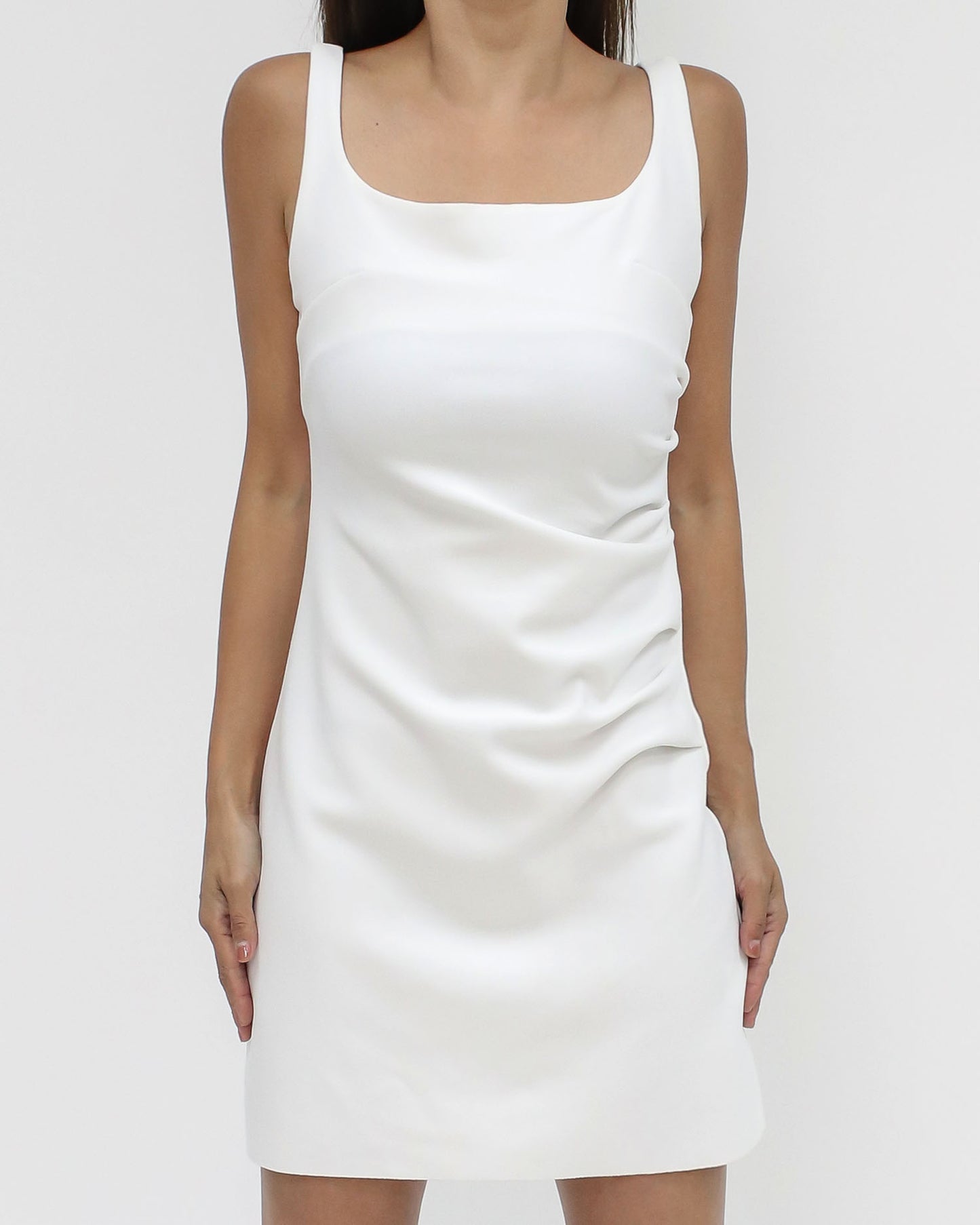 ivory ruched side crepe basic vest dress *pre-order*