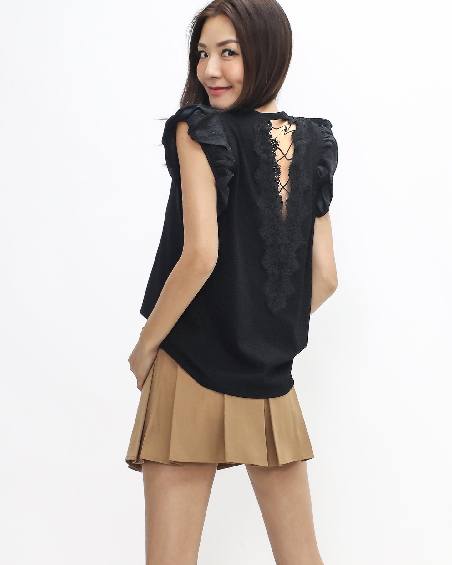 Black crochet cutout back tee