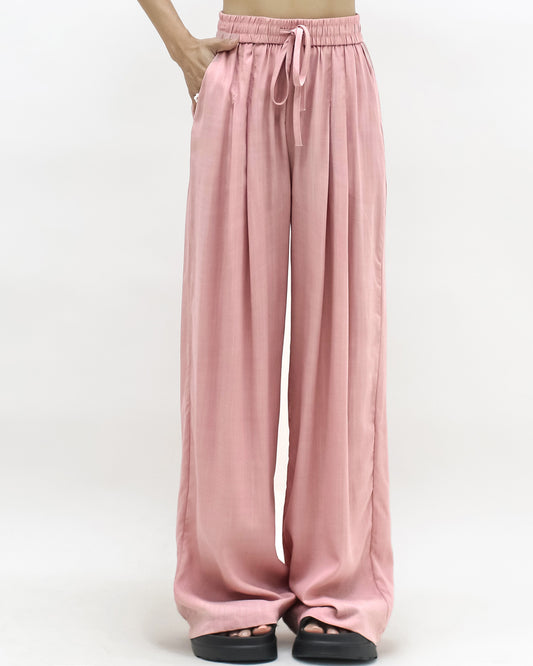 pink pleats front straight legs linen pants *pre-order*