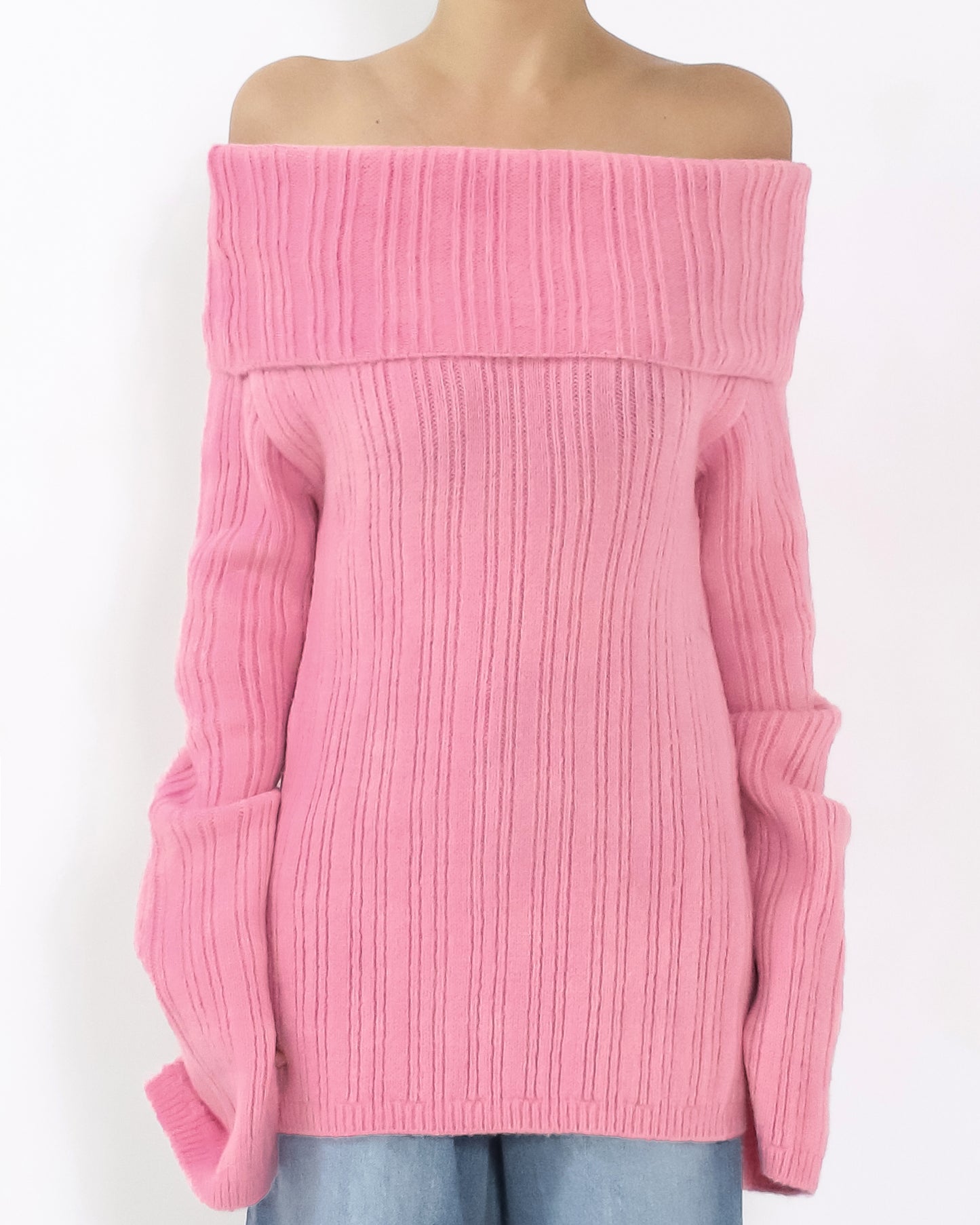 pink off shoulders ottoman knitted top