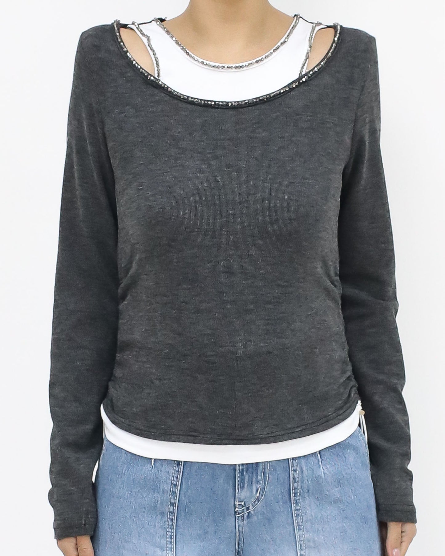 grey & ivory layer w/ beads top *pre-order*