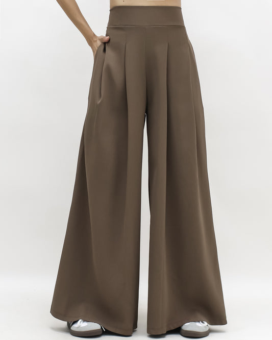 brown pleats front wide legs pants